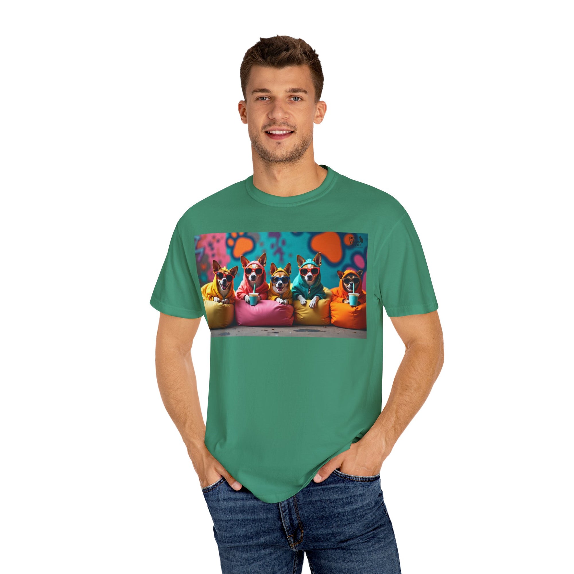 Playful Dog-Themed Unisex Garment-Dyed T-shirt, Pet Lover Gift, Casual Wear, Birthday Party Tee, Colorful Animal Art