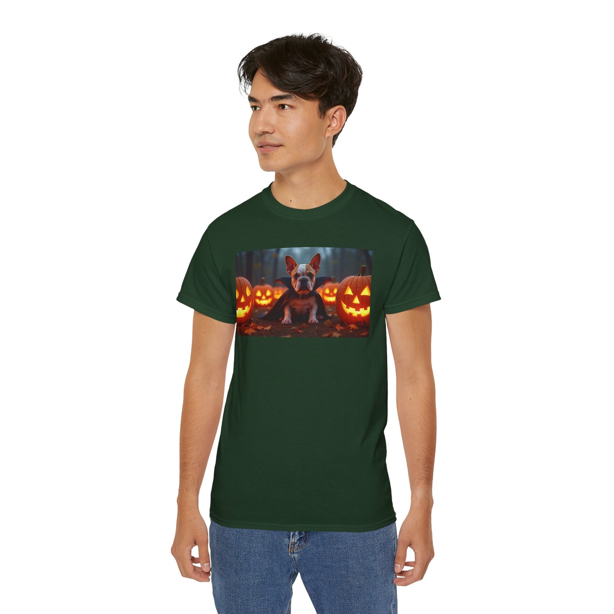 Halloween Dog Graphic Tee, Pumpkin Shirt, Fall Apparel, Casual Wear for Pet Lovers, Unisex Halloween T-Shirt