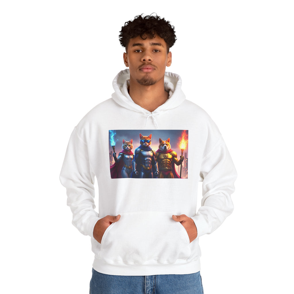 Epic Feline Warriors Hoodie | Unisex Heavy Blend™ Hooded Sweatshirt | Cosplay, Gift, Cat Lover, Graphic Tee, Casual Wear