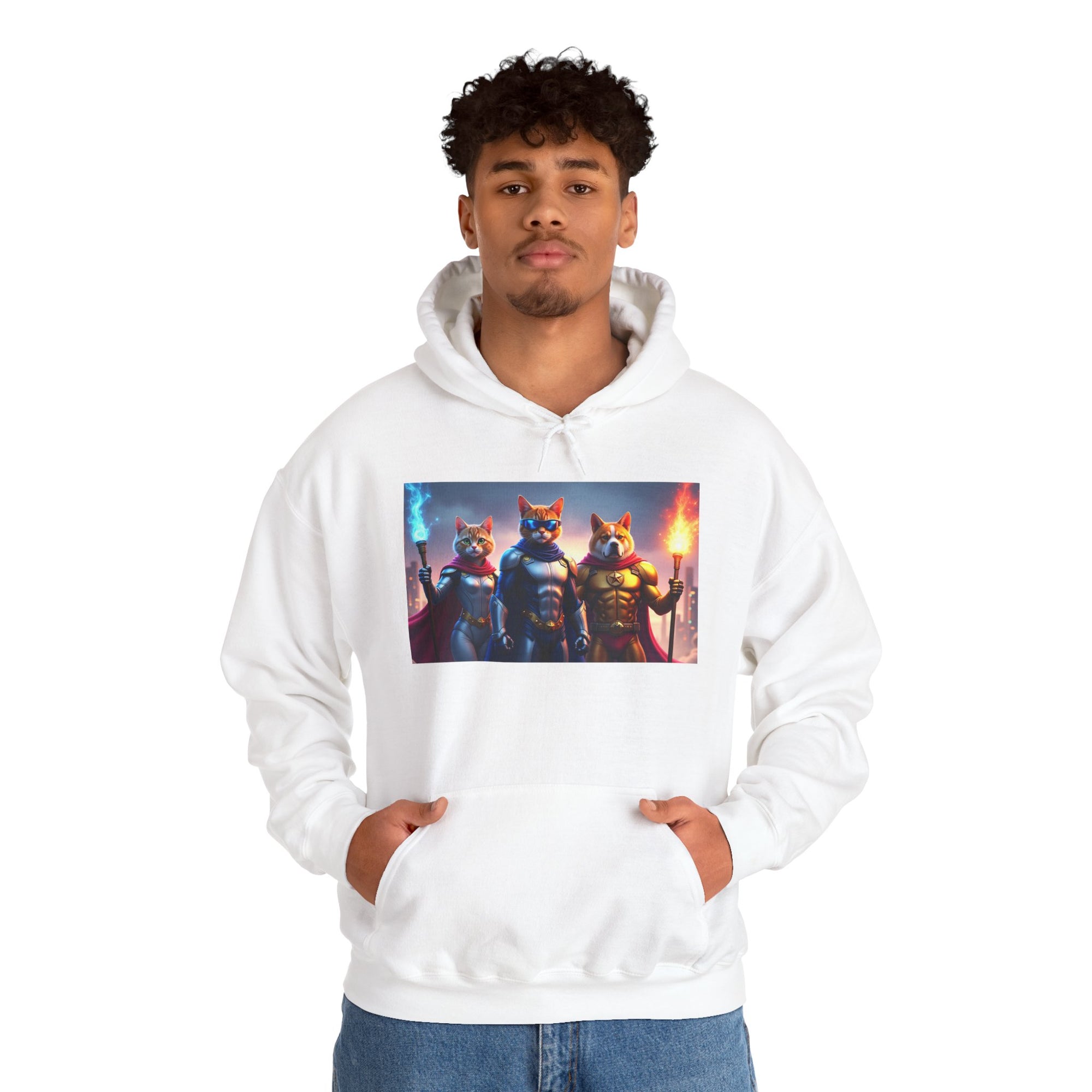 Epic Feline Warriors Hoodie | Unisex Heavy Blend™ Hooded Sweatshirt | Cosplay, Gift, Cat Lover, Graphic Tee, Casual Wear