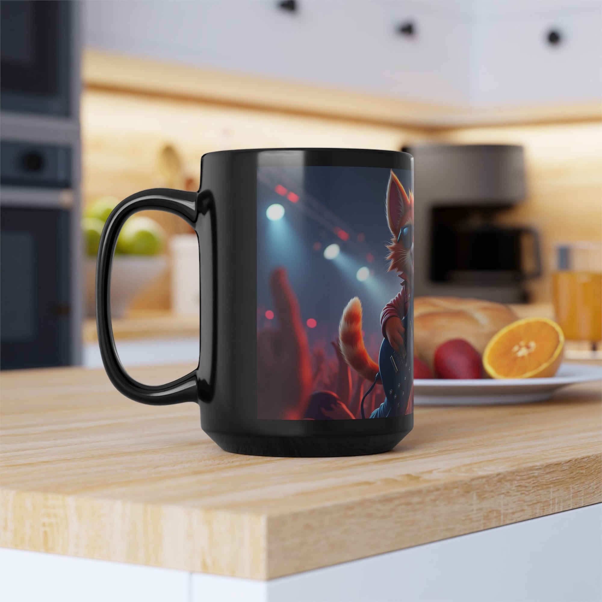 Rocking Cat Mug, 15oz Coffee Cup, Fun Gift for Pet Lovers, Music Enthusiasts, Great for Birthdays and Celebrations, Humor