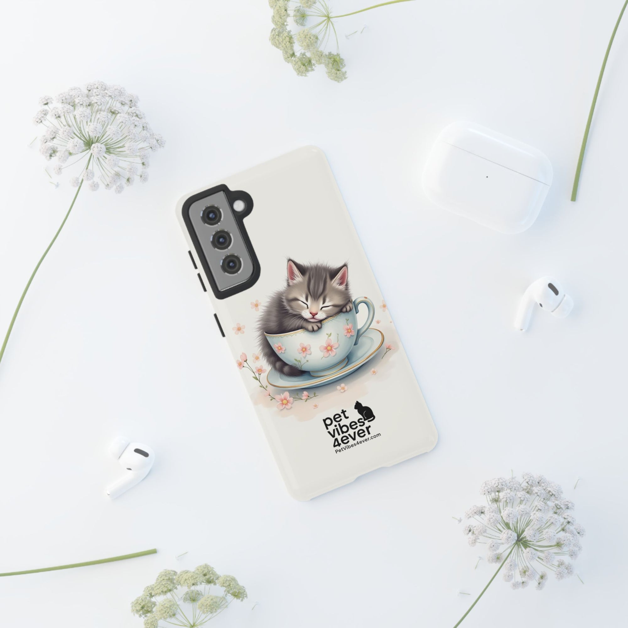 Cute Cat Phone Case, Pet Lover Gift, Soft Kitty Design, Floral Tech Accessory, Unique Animal Case, iPhone Cover, Birthday Present