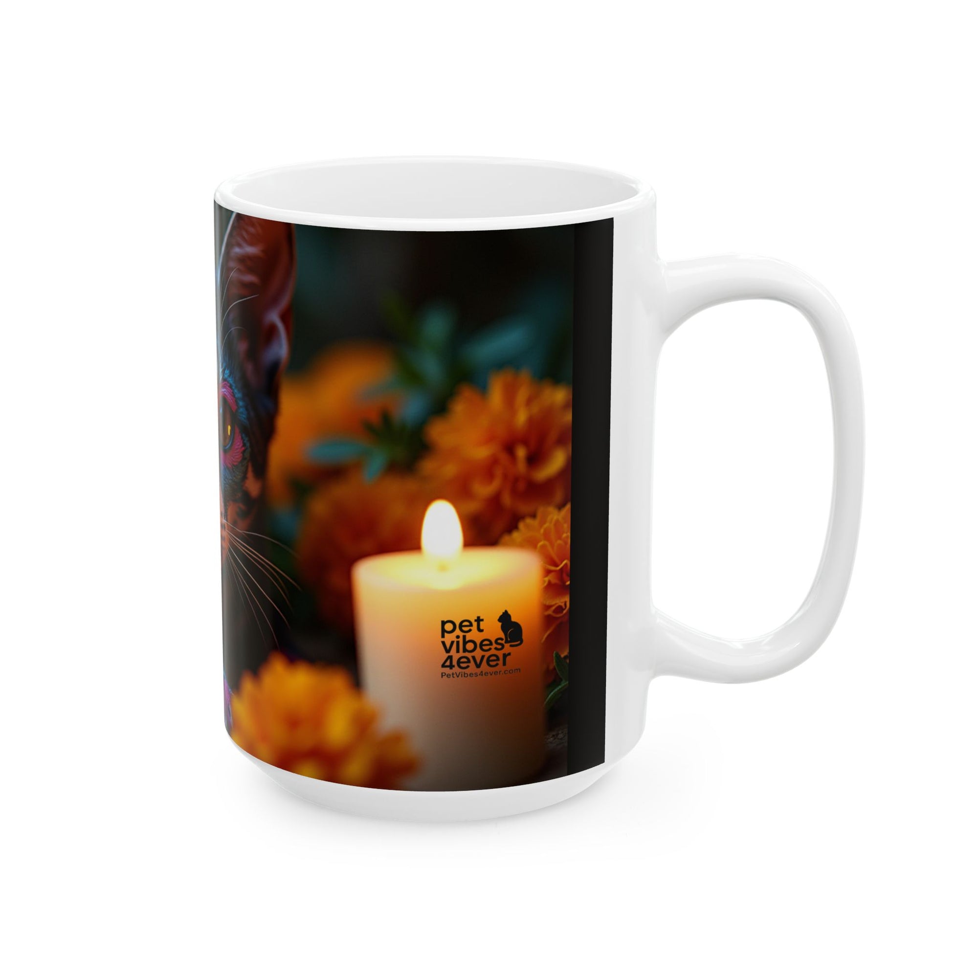 Colorful Cat Ceramic Mug | Cat Lover Gift, Unique Art Mug, Coffee Cup, Floral Design, Trendy Kitchen Decor