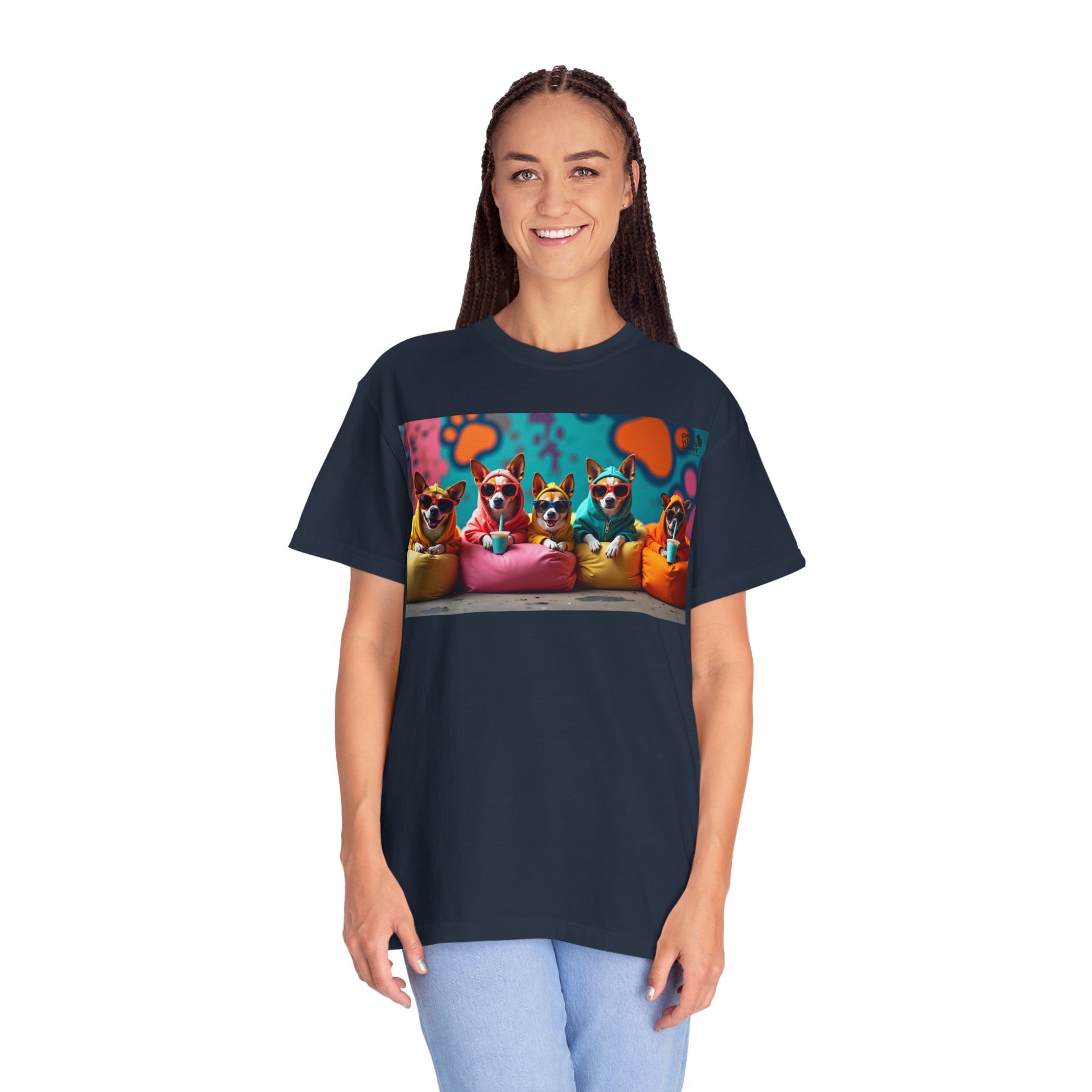 Playful Dog-Themed Unisex Garment-Dyed T-shirt, Pet Lover Gift, Casual Wear, Birthday Party Tee, Colorful Animal Art