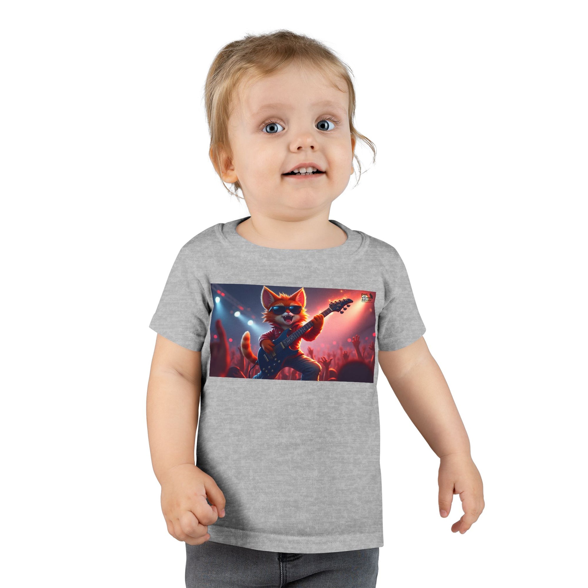 Rockstar Cat Toddler T-Shirt, Cute Graphic Tee for Kids, Birthday Gift, Music Theme Apparel, Fun Kids Outfit, Playful Toddler Top