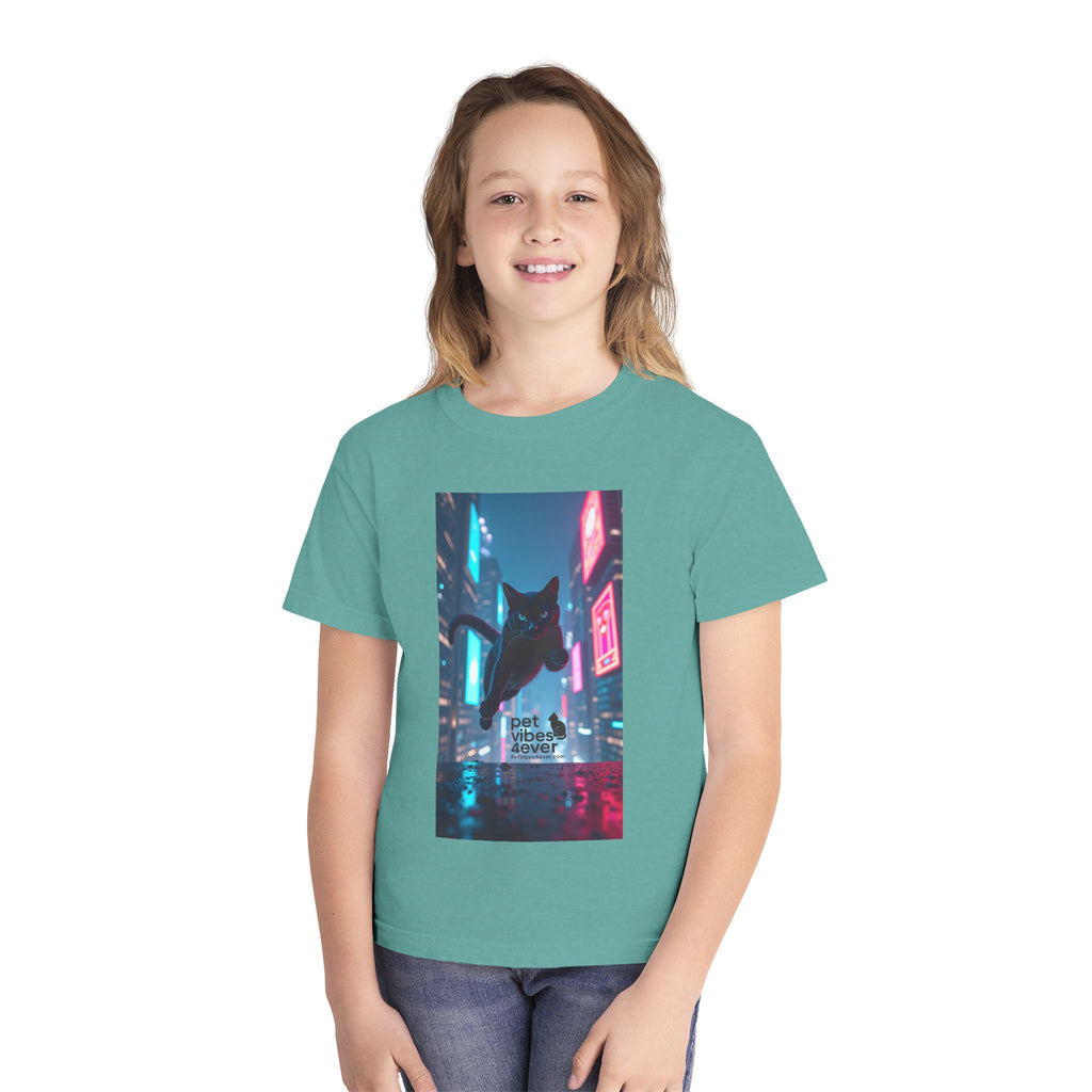 Youth Cat Vibes Tee, Cool Graphic Youth T-Shirt, Stylish Cat Shirt, Perfect for Pet Lovers, Casual Wear, Birthday Gift