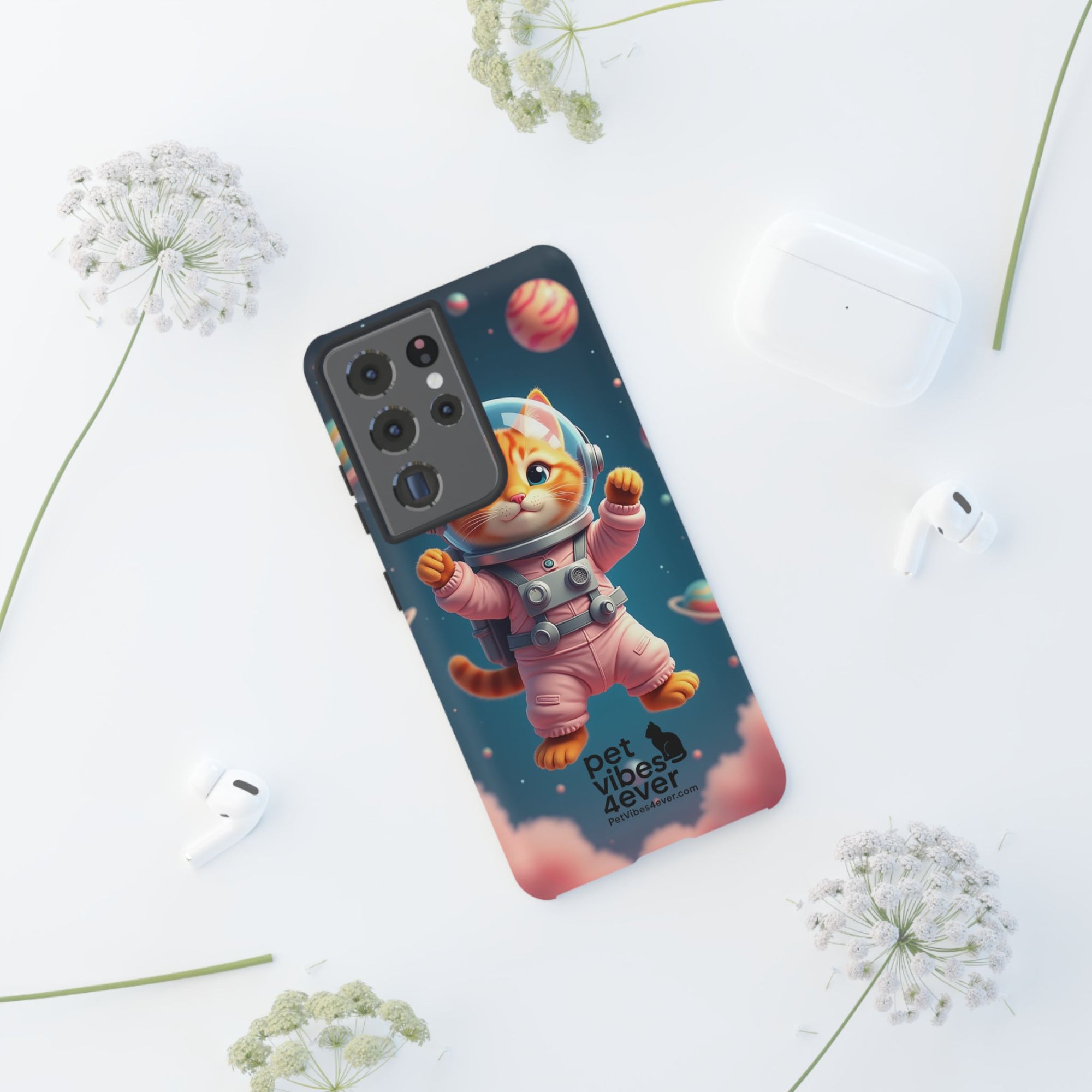 Cute Cat Phone Case, Astronaut Cat Case, Pet Lover Gift, Space Theme Accessories, Galaxy Cat Phone Cover