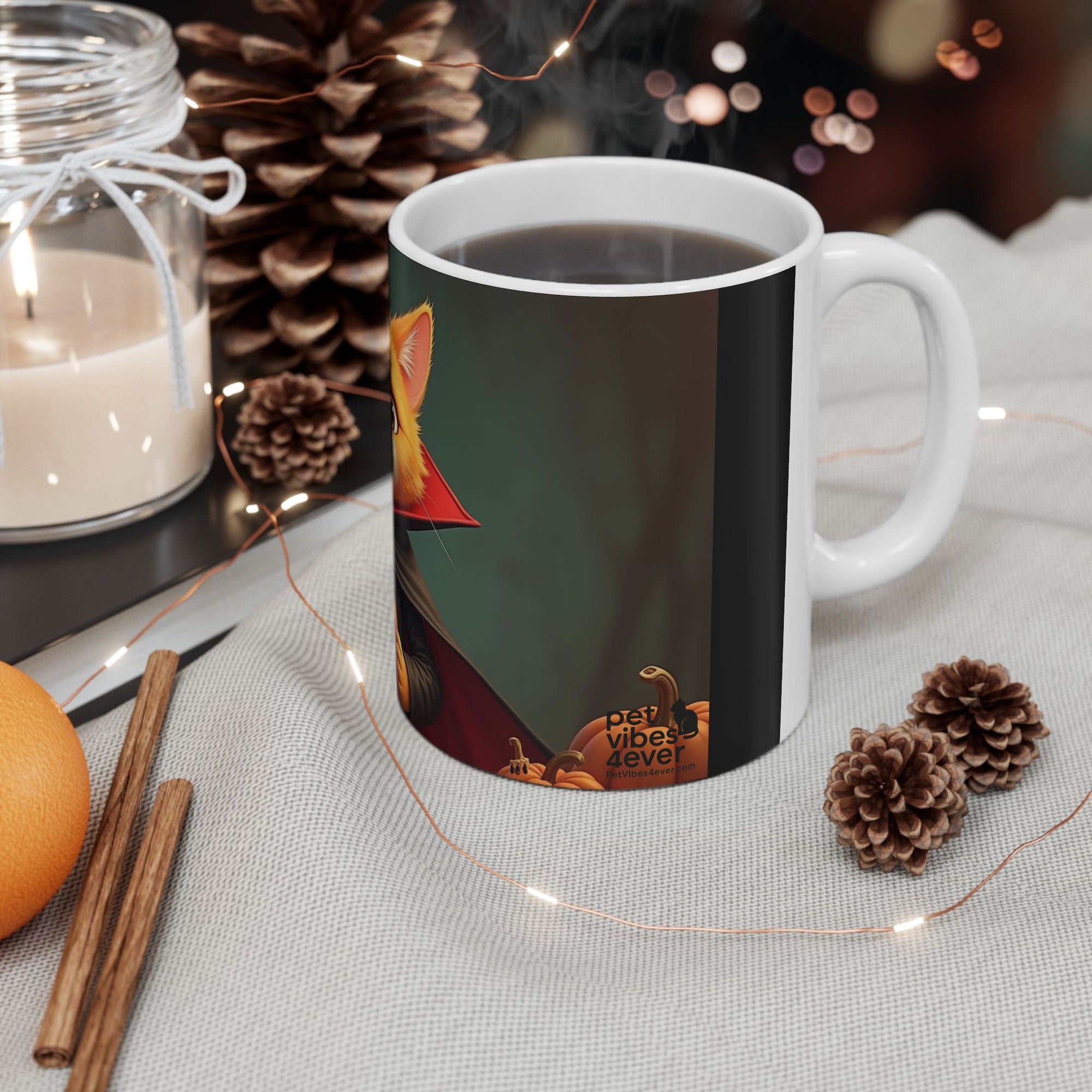 Spooky Cat Ceramic Mug - Halloween Coffee Cup for Cat Lovers, Cute Gift, Pumpkin Design, 11oz & 15oz