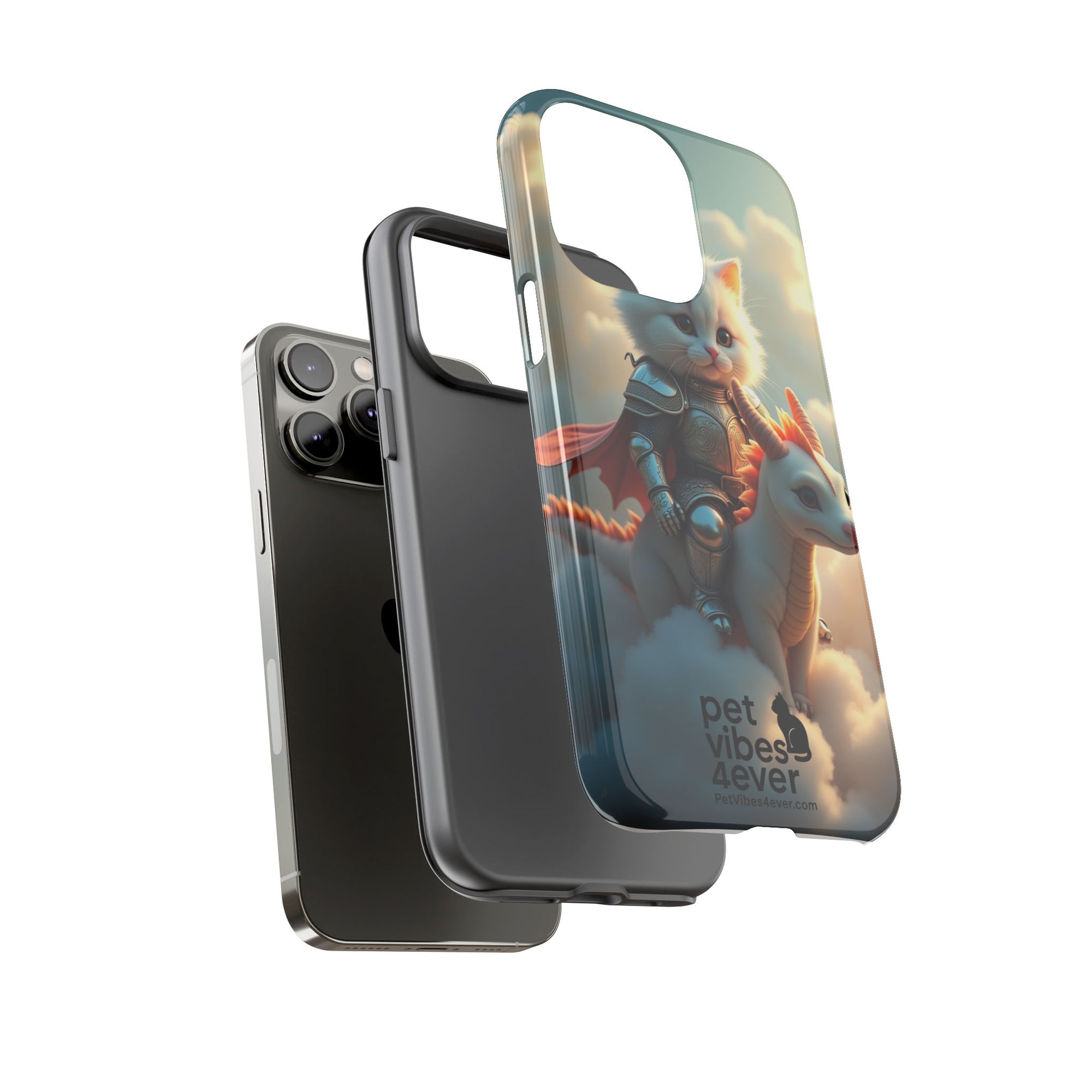 Pet Vibes Phone Case, Cute Cat and Dragon Design, Tough Phone Cover, Gift for Animal Lovers, Unique Pet Themed Accessory