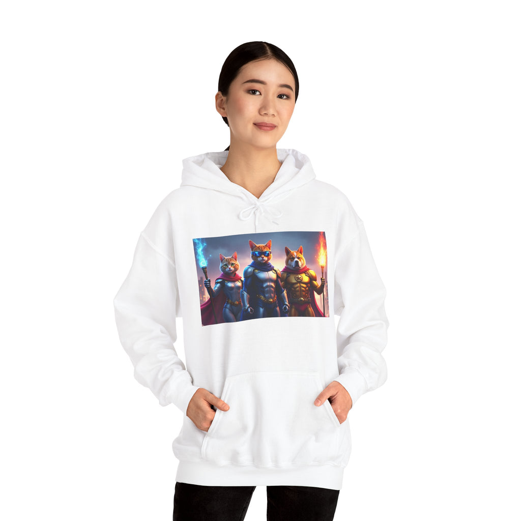 Epic Feline Warriors Hoodie | Unisex Heavy Blend™ Hooded Sweatshirt | Cosplay, Gift, Cat Lover, Graphic Tee, Casual Wear