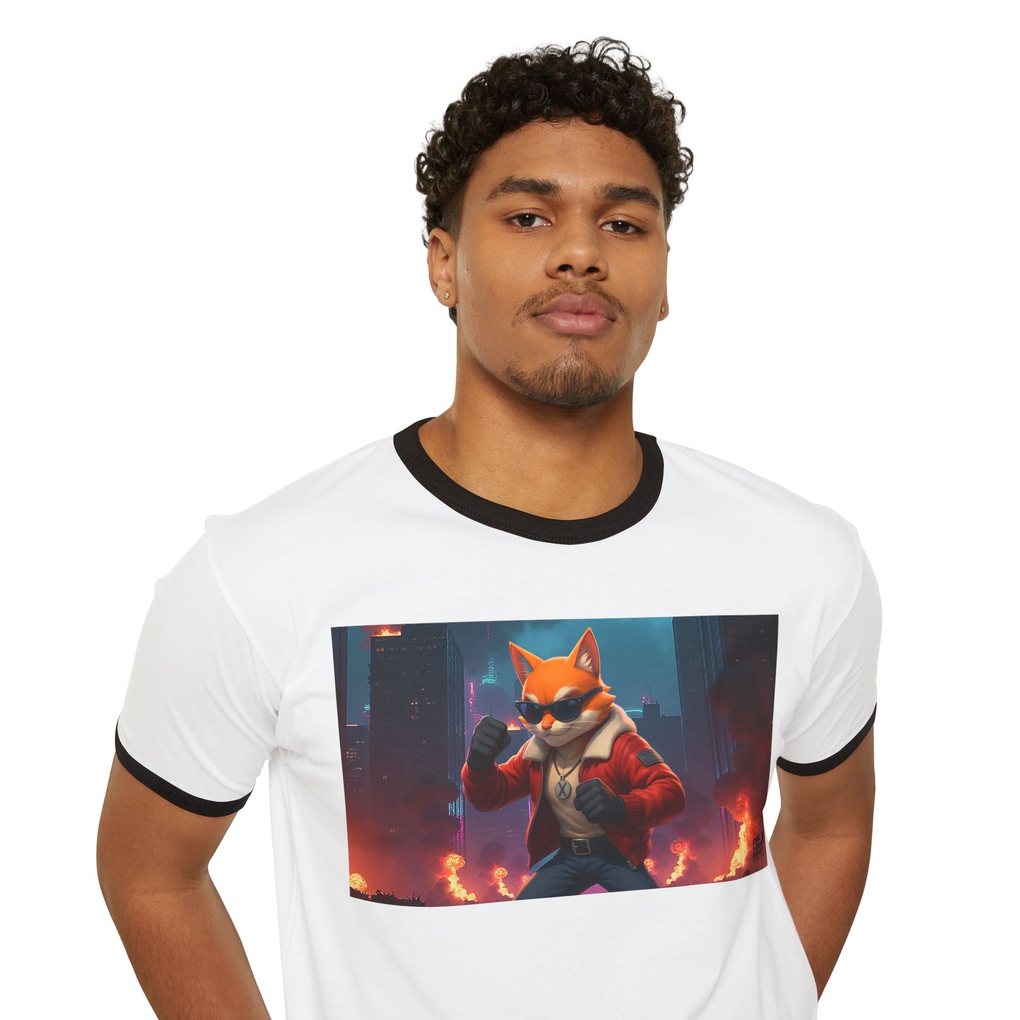 Fire Rescue Fox Unisex Cotton Ringer T-Shirt, Casual Wear, Gamer Shirt, Animal Lover Gift, Style Tee, Fun Fashion