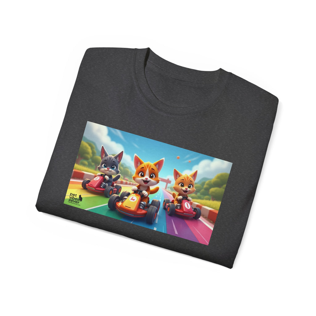 Cartoon Racing Friends Unisex Tee, Fun Gift for Gamers, Kid-Approved Style, Birthday Present, Family Game Night Apparel