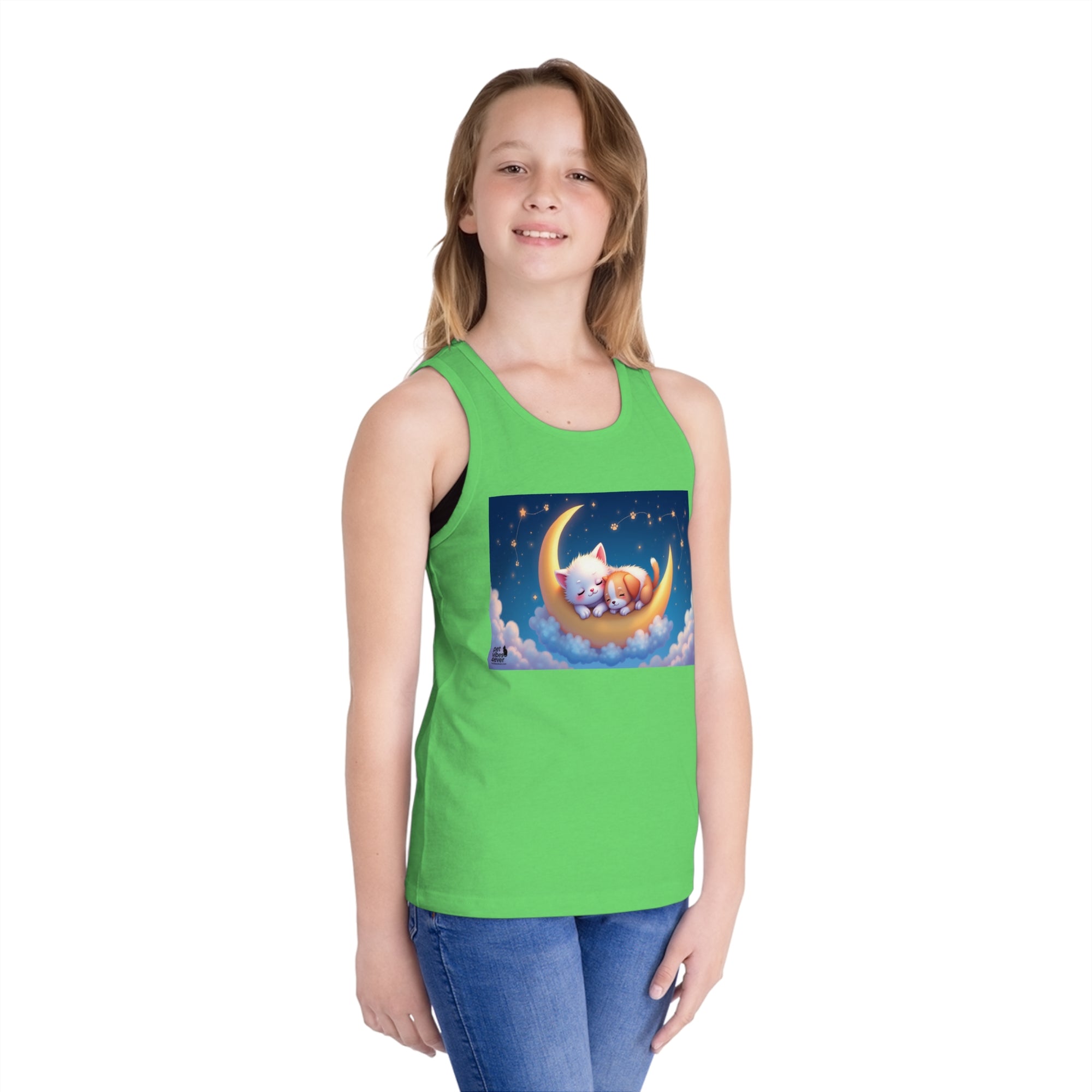 Dreamy Cat Moon Kids Tank Top, Cute Summer Top, Gift for Girls, Sleepover Outfit, Pajama Party Tee, Cat Lovers Clothing