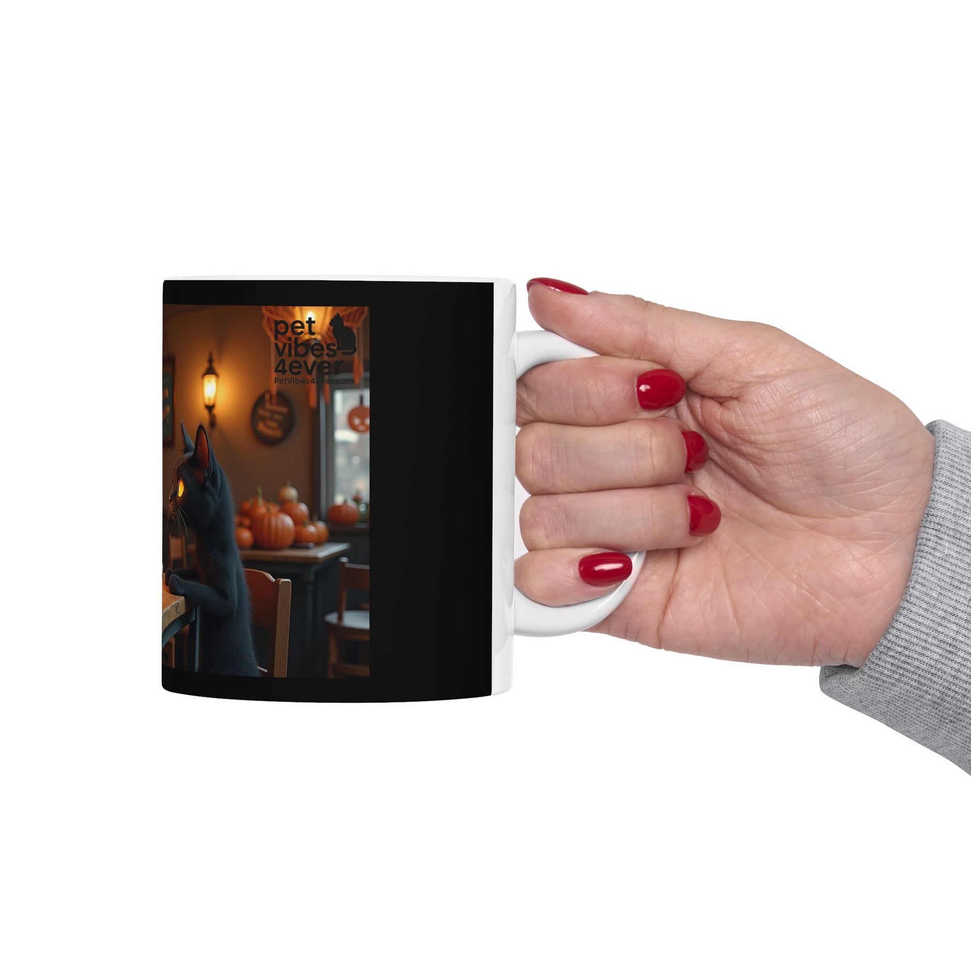 Skeleton & Cat Coffee Mug, Unique Gift for Cat Lovers, Halloween Decor, Fun Kitchenware, Tea Lover's Gift