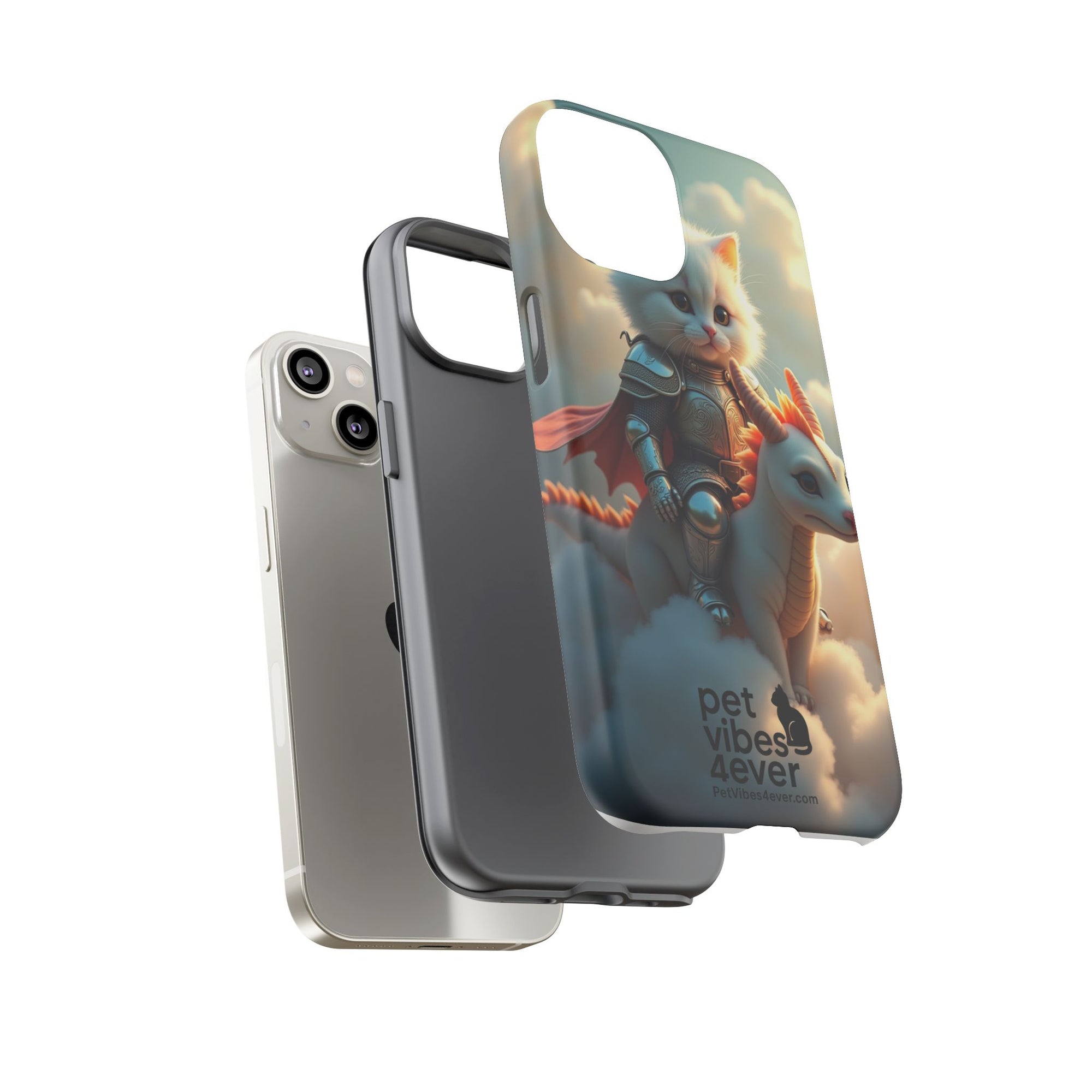 Pet Vibes Phone Case, Cute Cat and Dragon Design, Tough Phone Cover, Gift for Animal Lovers, Unique Pet Themed Accessory