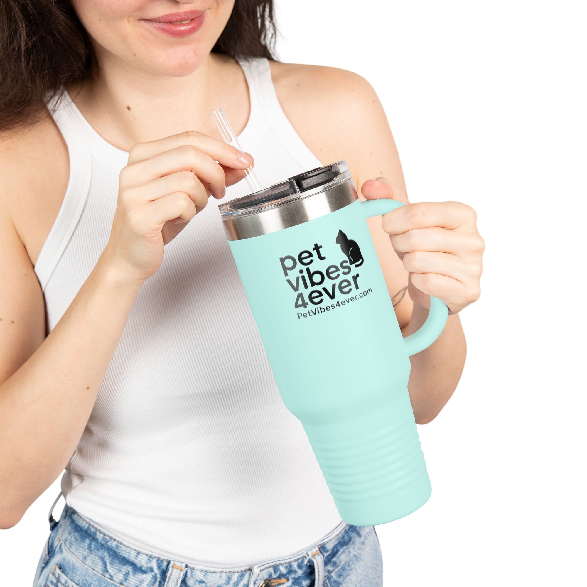Pet Vibes Insulated Travel Mug 40oz | Stylish Pet Lover Gift | Reusable Cups for Coffee, Tea, Outdoor Adventures, Eco-Friendly Drinkware