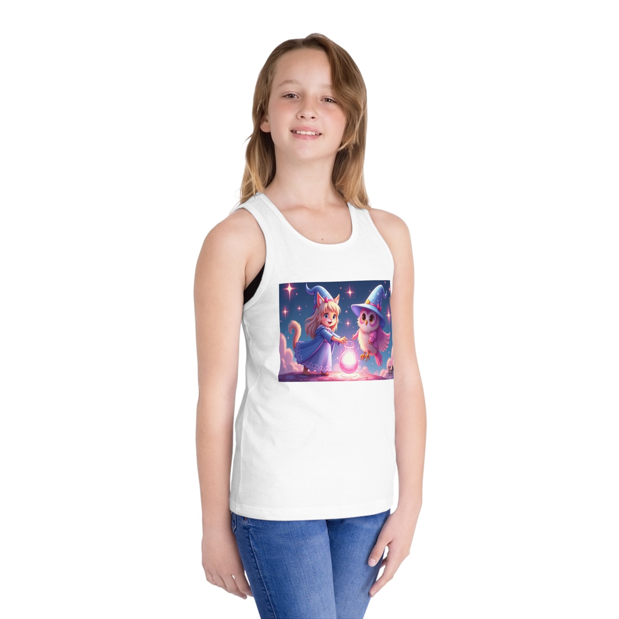 Magical Kids Jersey Tank Top, Cute Animal Art Tank, Summer Wear for Kids, Birthday Gift, Fun Playtime Apparel, Princess Owl Design