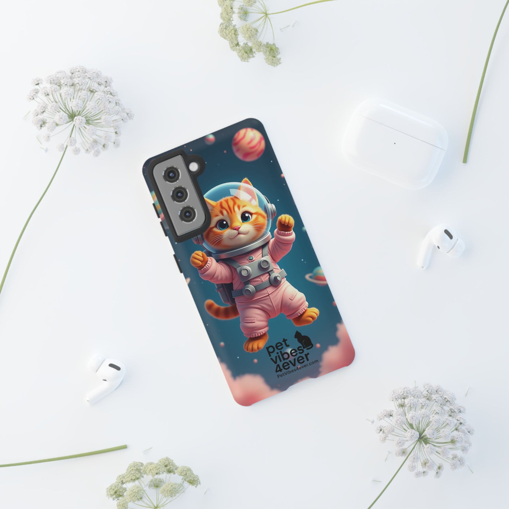 Cute Cat Phone Case, Astronaut Cat Case, Pet Lover Gift, Space Theme Accessories, Galaxy Cat Phone Cover