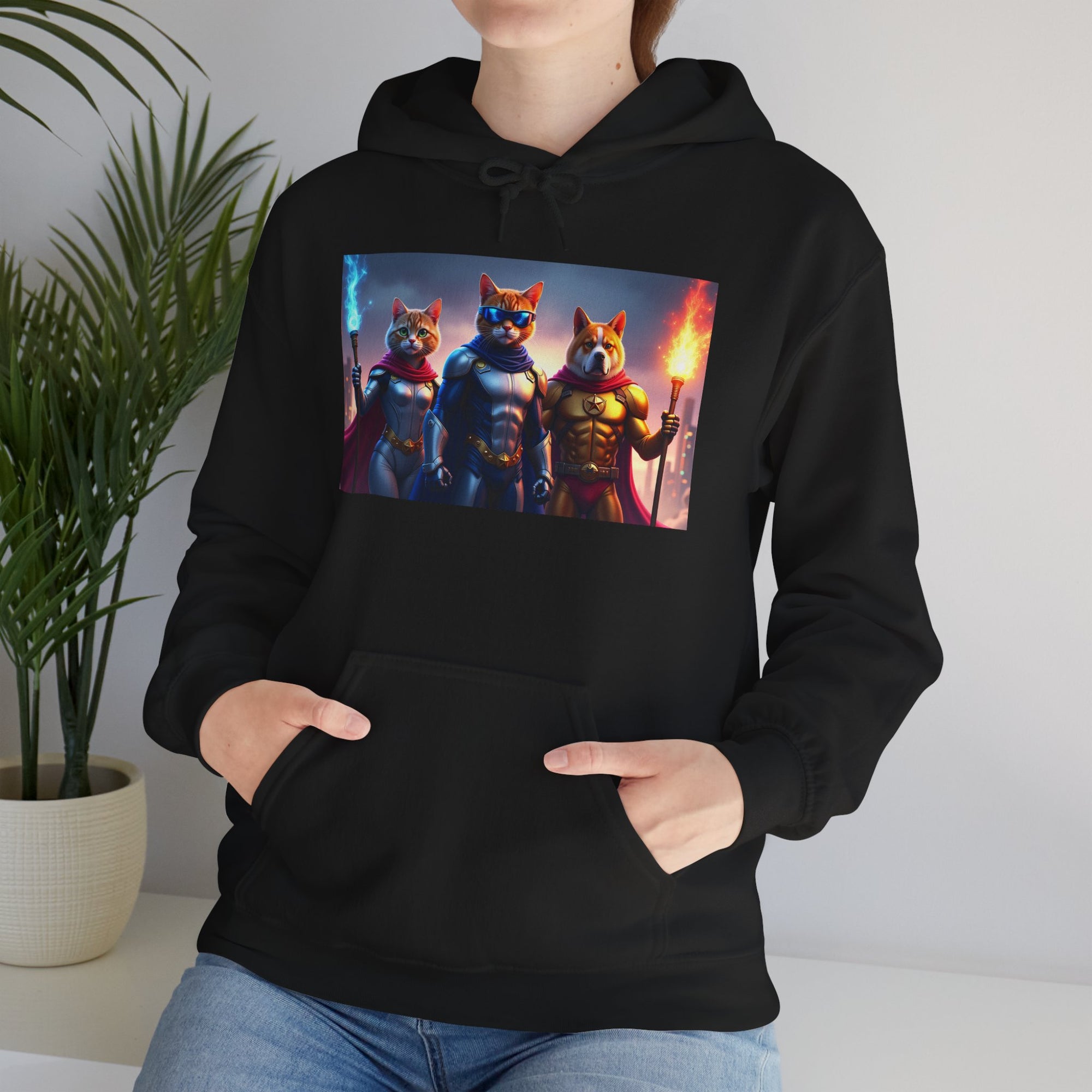 Epic Feline Warriors Hoodie | Unisex Heavy Blend™ Hooded Sweatshirt | Cosplay, Gift, Cat Lover, Graphic Tee, Casual Wear