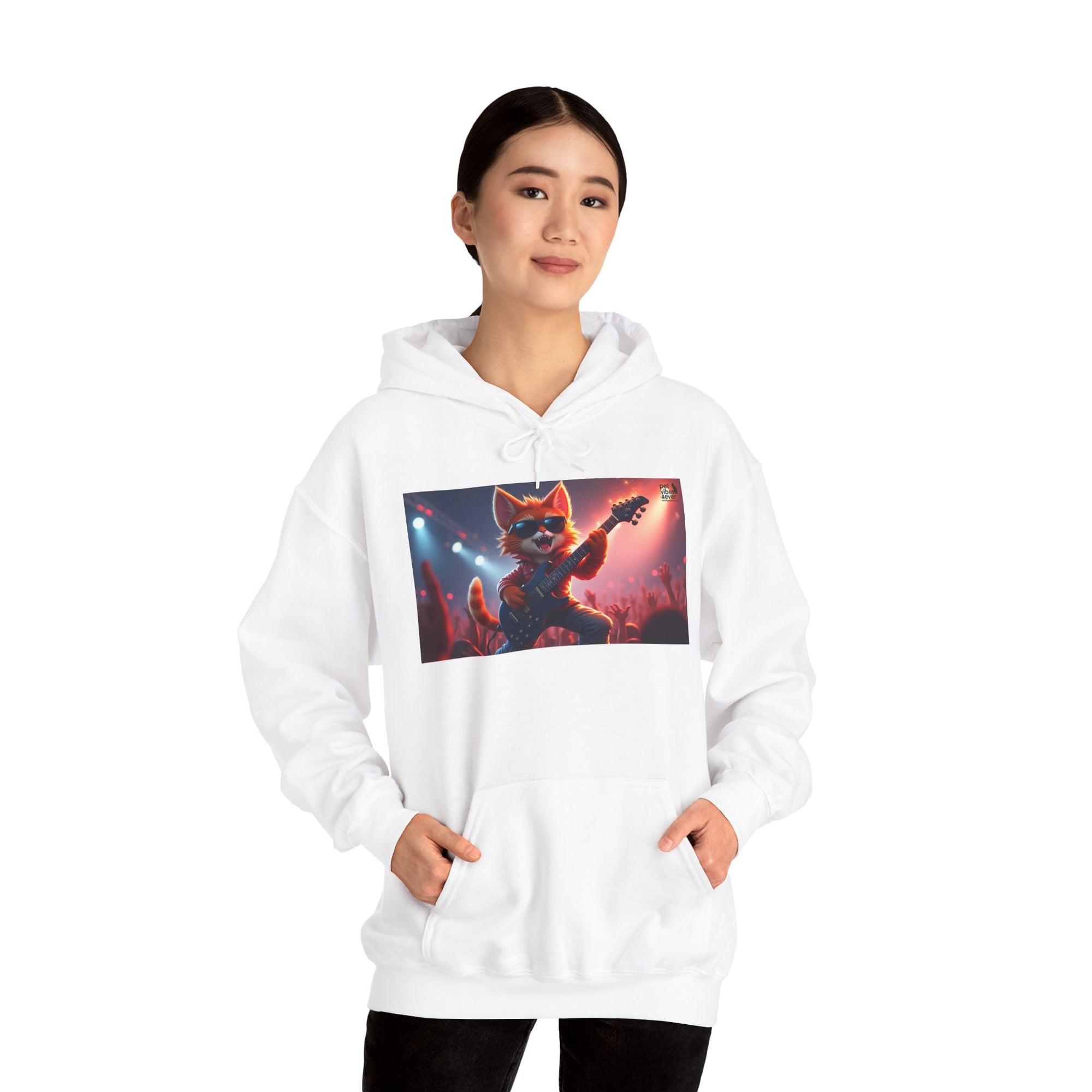 Funky Cat Hoodie - Unisex Heavy Blend Sweatshirt, Cool Graphic Hoodie, Perfect Gift for Cat Lovers, Concert Apparel, Cozy Style