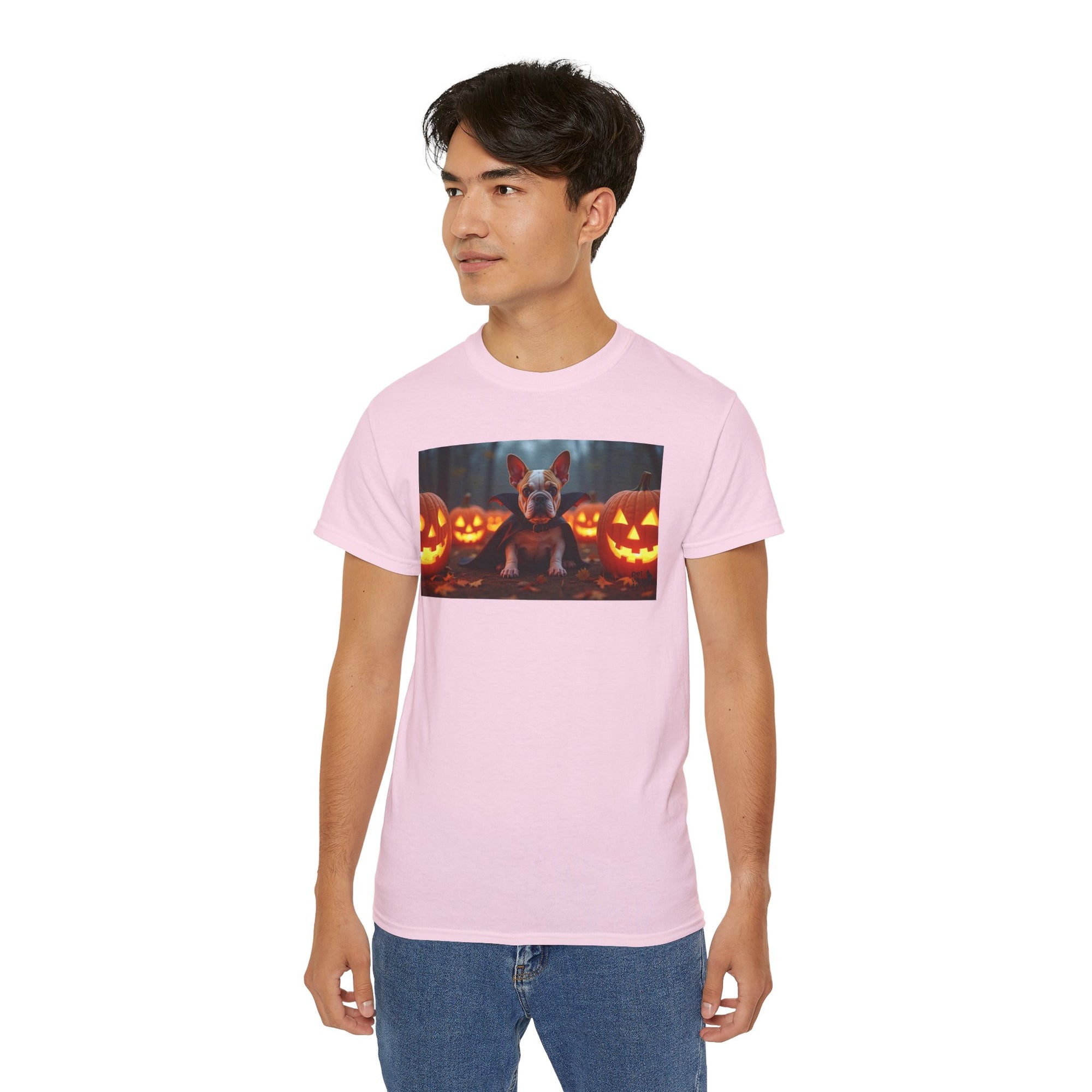 Halloween Dog Graphic Tee, Pumpkin Shirt, Fall Apparel, Casual Wear for Pet Lovers, Unisex Halloween T-Shirt