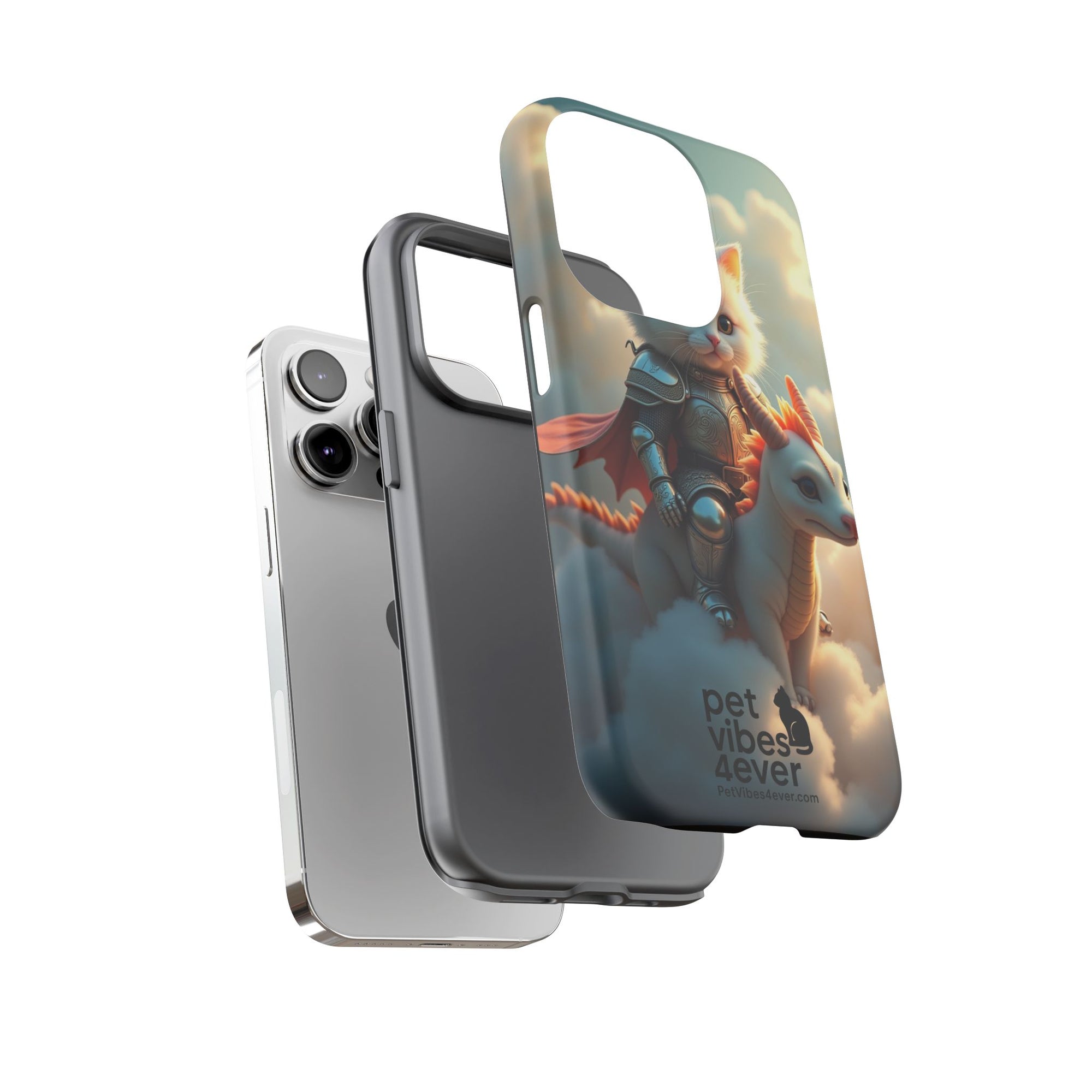 Pet Vibes Phone Case, Cute Cat and Dragon Design, Tough Phone Cover, Gift for Animal Lovers, Unique Pet Themed Accessory