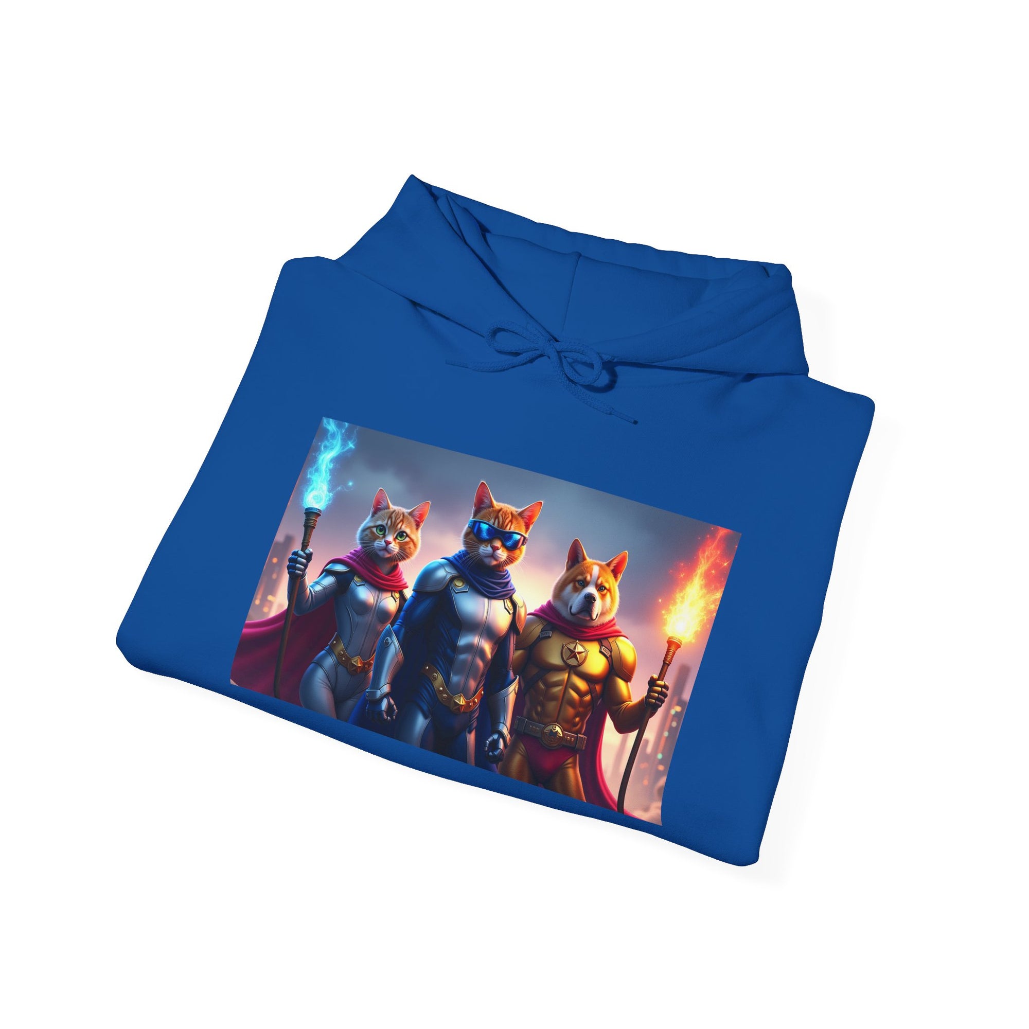 Epic Feline Warriors Hoodie | Unisex Heavy Blend™ Hooded Sweatshirt | Cosplay, Gift, Cat Lover, Graphic Tee, Casual Wear