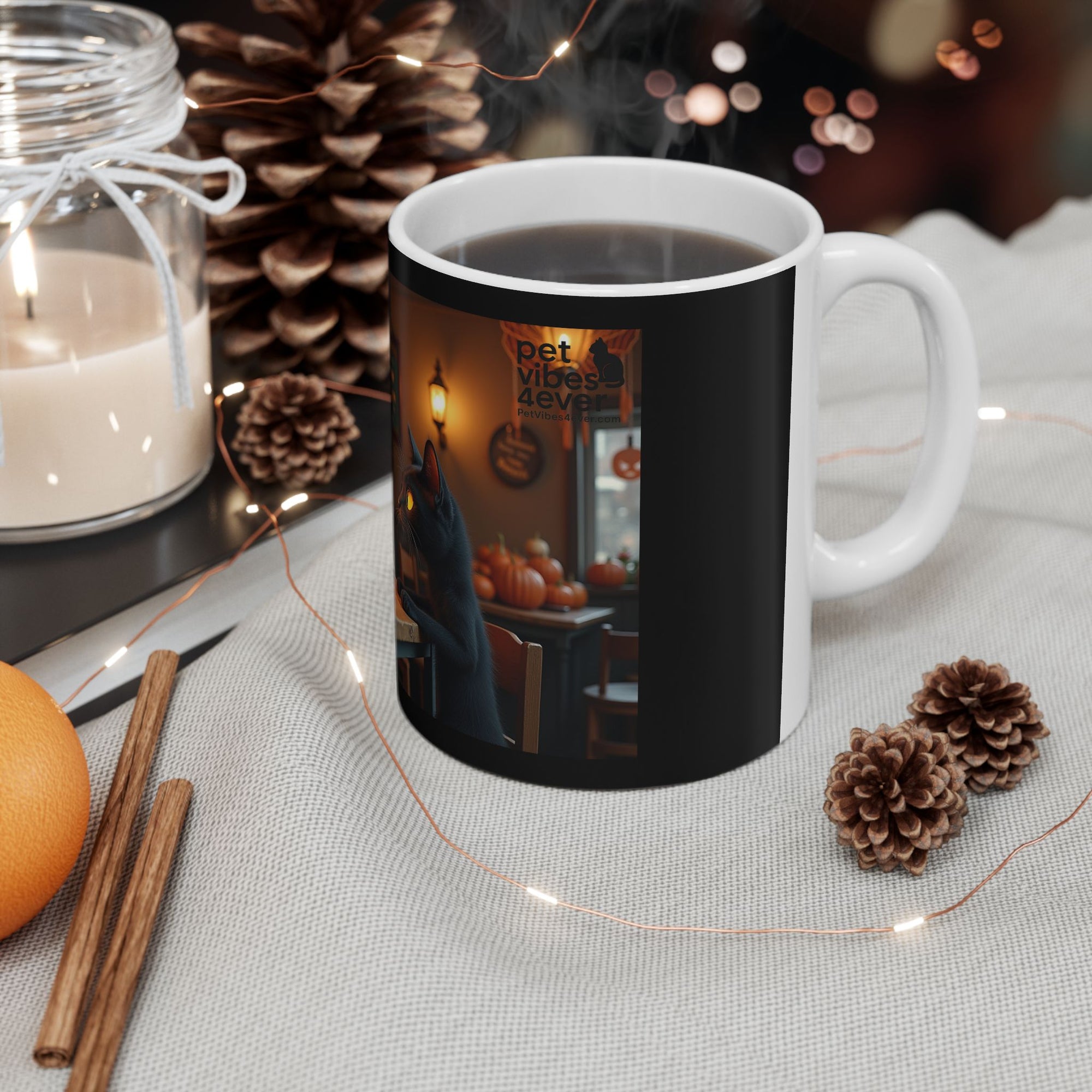 Skeleton & Cat Coffee Mug, Unique Gift for Cat Lovers, Halloween Decor, Fun Kitchenware, Tea Lover's Gift