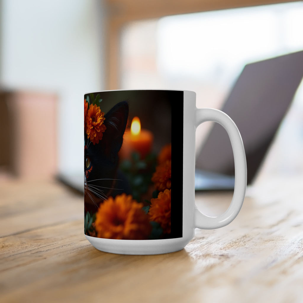 Cat Floral Ceramic Mug, Cute Cat Mug, Gift for Cat Lovers, Coffee Mug, Animal Lover's Gift