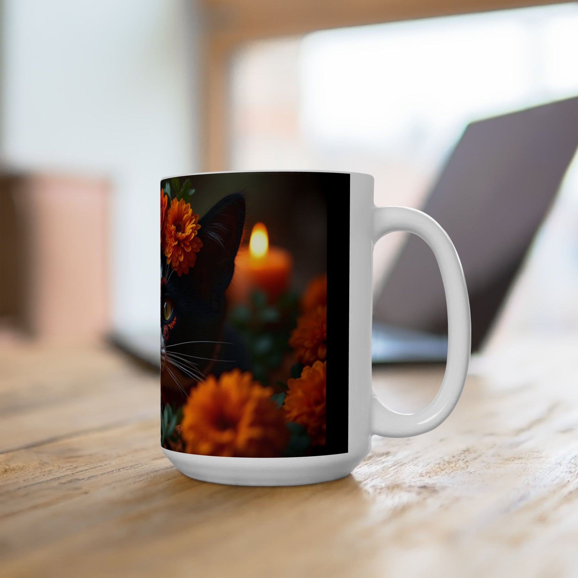 Cat Floral Ceramic Mug, Cute Cat Mug, Gift for Cat Lovers, Coffee Mug, Animal Lover's Gift