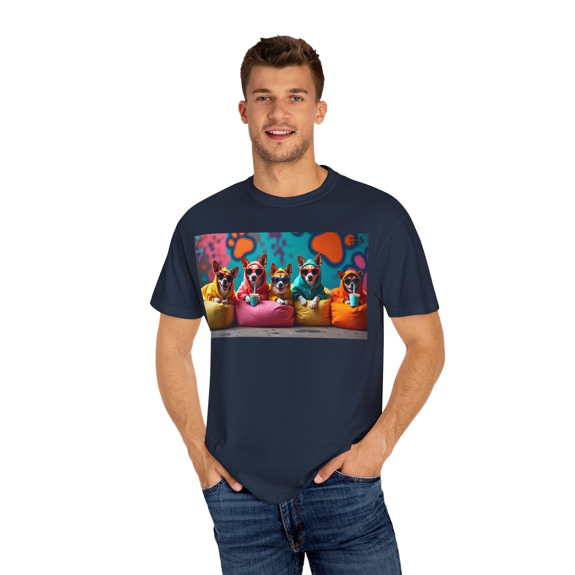 Playful Dog-Themed Unisex Garment-Dyed T-shirt, Pet Lover Gift, Casual Wear, Birthday Party Tee, Colorful Animal Art