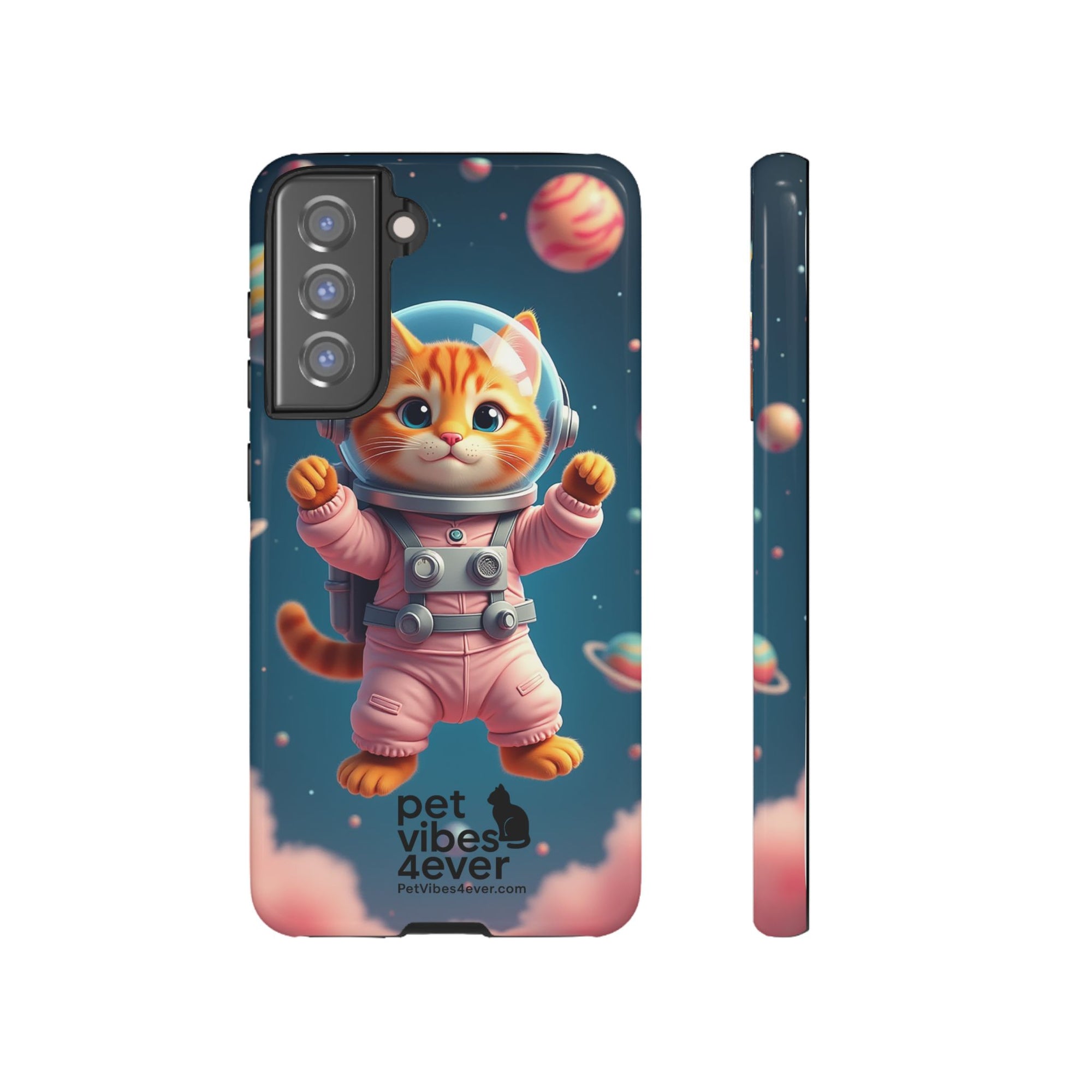Cute Cat Phone Case, Astronaut Cat Case, Pet Lover Gift, Space Theme Accessories, Galaxy Cat Phone Cover