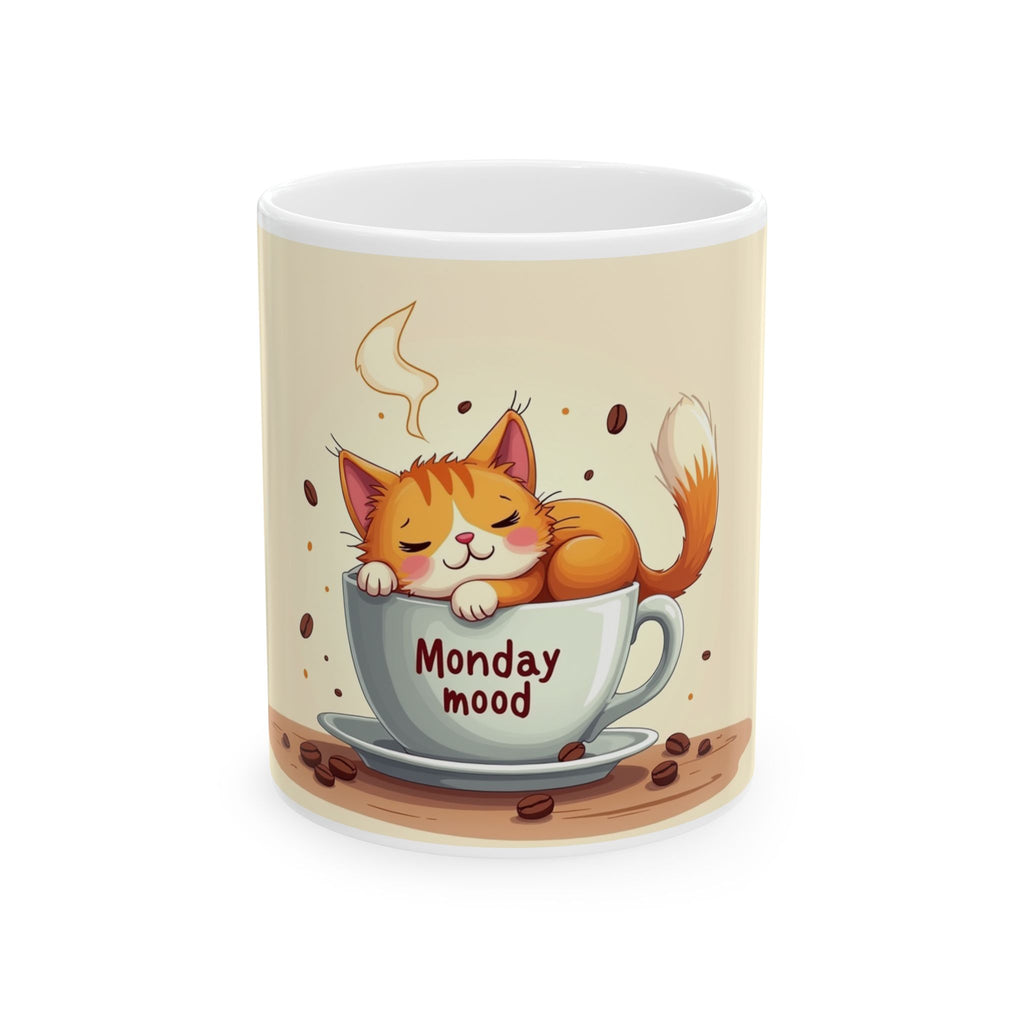 Cute Cat Monday Mood Mug, Coffee Cup, Gift for Cat Lovers, Office Decor, Animal Art, Funny Mug, Tea Cup