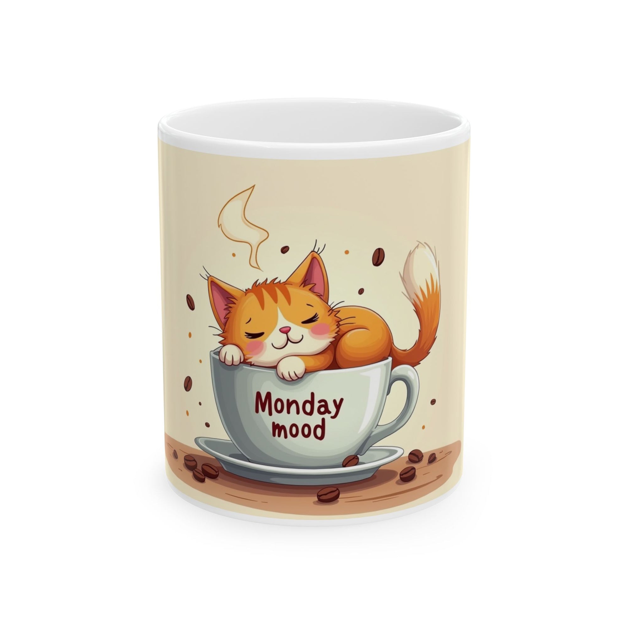 Cute Cat Monday Mood Mug, Coffee Cup, Gift for Cat Lovers, Office Decor, Animal Art, Funny Mug, Tea Cup