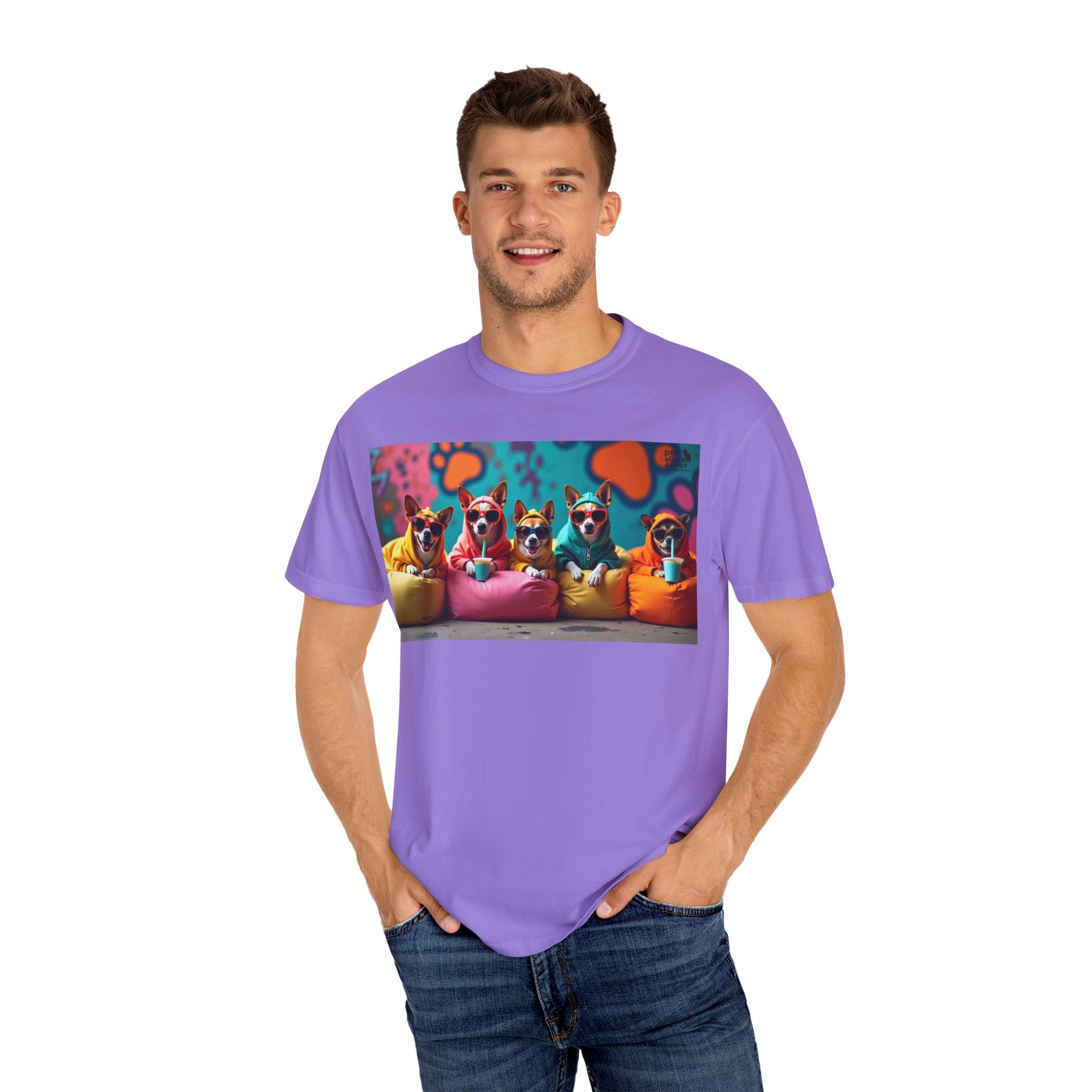 Playful Dog-Themed Unisex Garment-Dyed T-shirt, Pet Lover Gift, Casual Wear, Birthday Party Tee, Colorful Animal Art