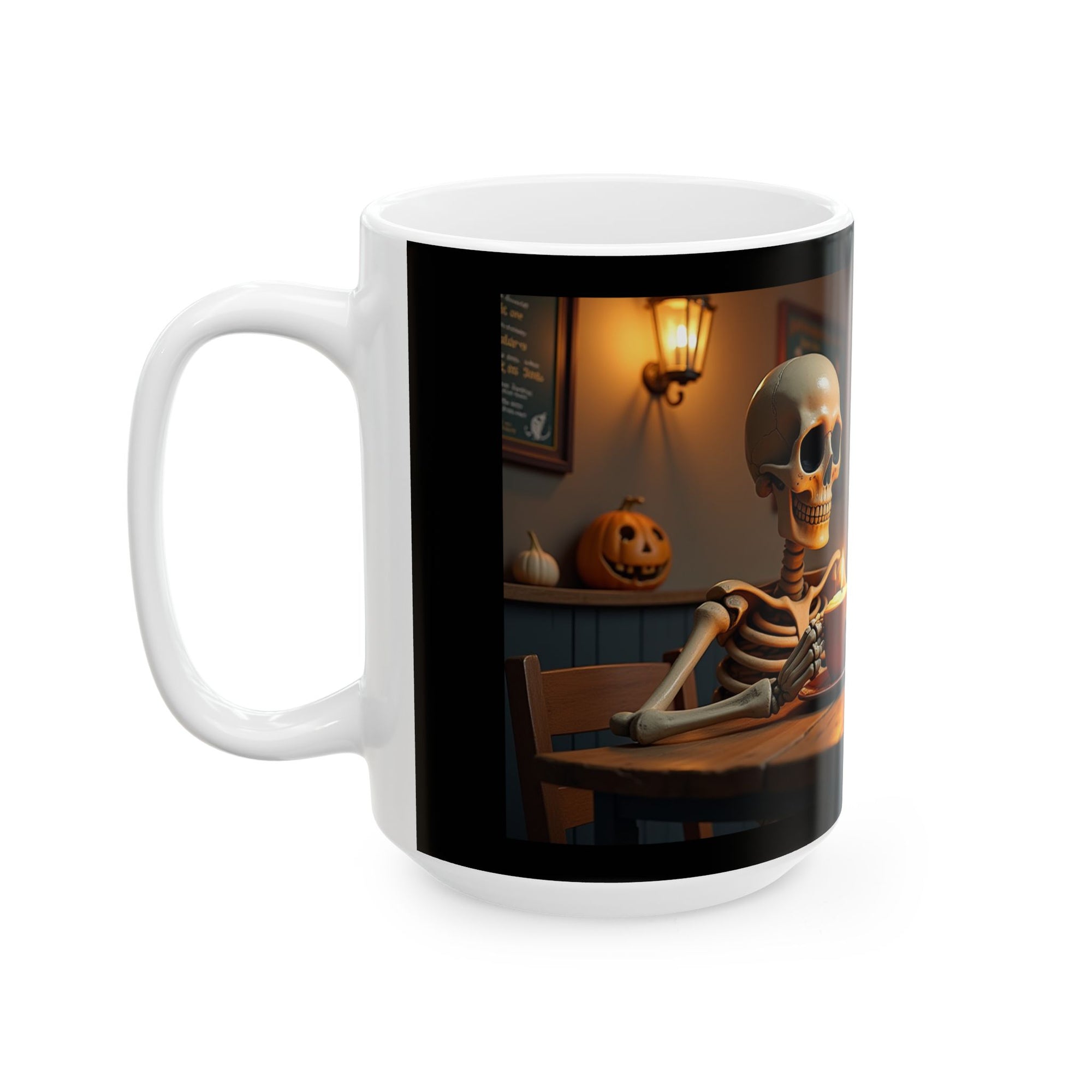 Skeleton & Cat Coffee Mug, Unique Gift for Cat Lovers, Halloween Decor, Fun Kitchenware, Tea Lover's Gift
