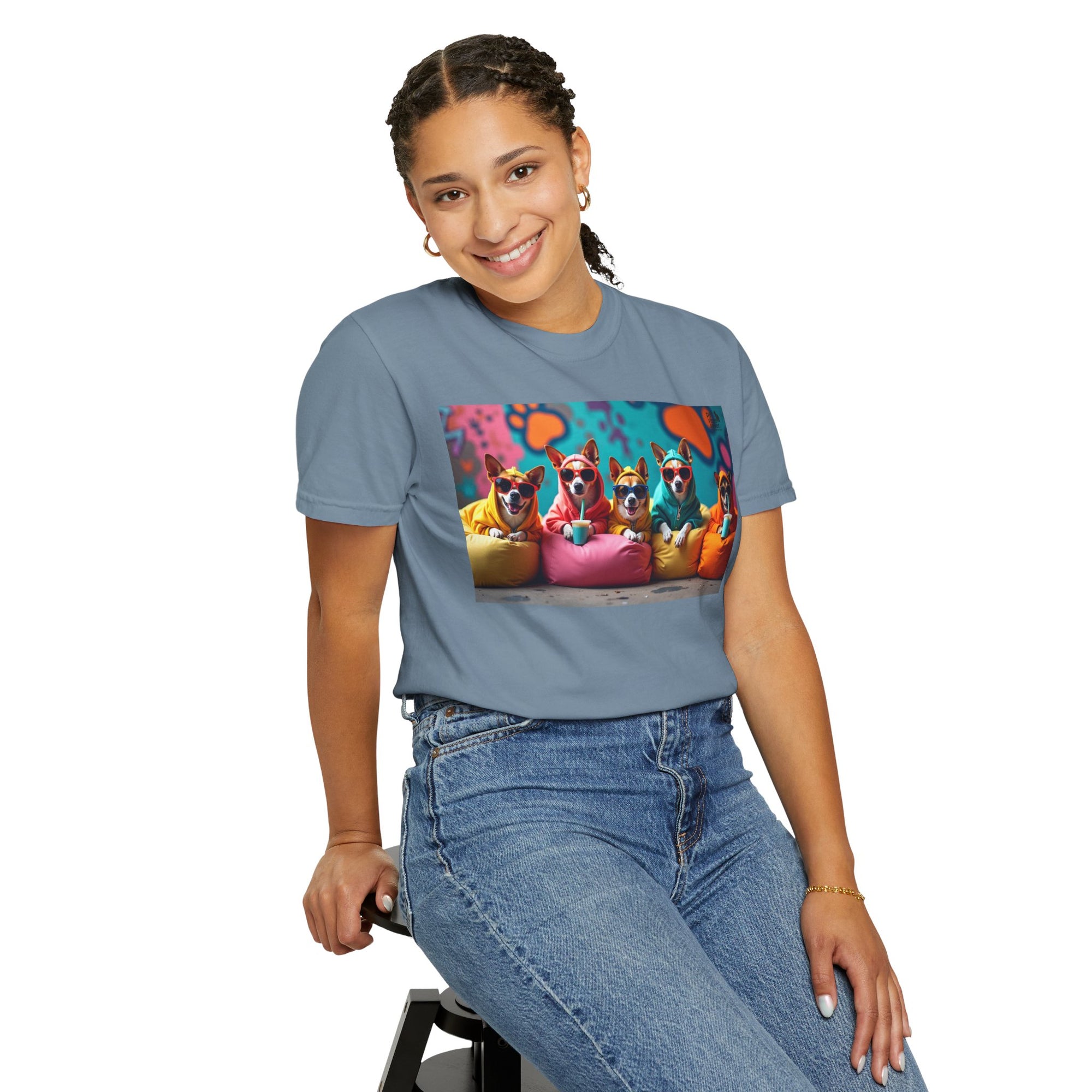 Playful Dog-Themed Unisex Garment-Dyed T-shirt, Pet Lover Gift, Casual Wear, Birthday Party Tee, Colorful Animal Art
