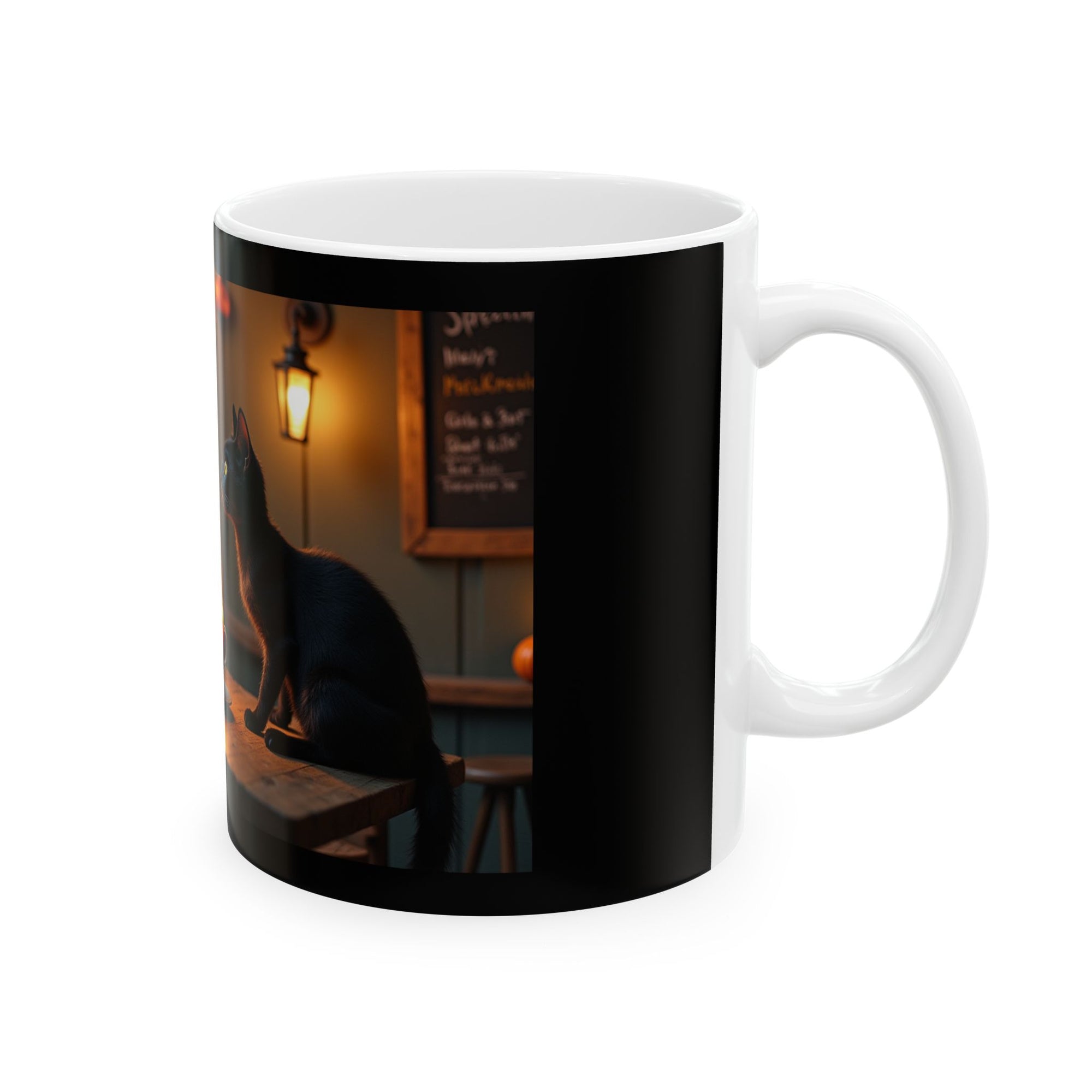 Spooky Skeleton & Cat Mug, Halloween Gift, Cute Ceramic Cup, Cozy Coffee Mug, Gothic Home Decor
