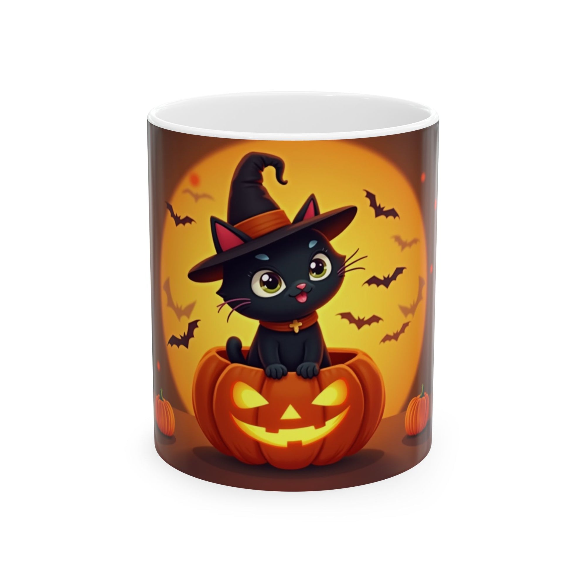Halloween Cat Ceramic Mug - Cute Black Cat, Pumpkin Design, Coffee Mug, Halloween Decor, Cat Lover Gift, Spooky Season