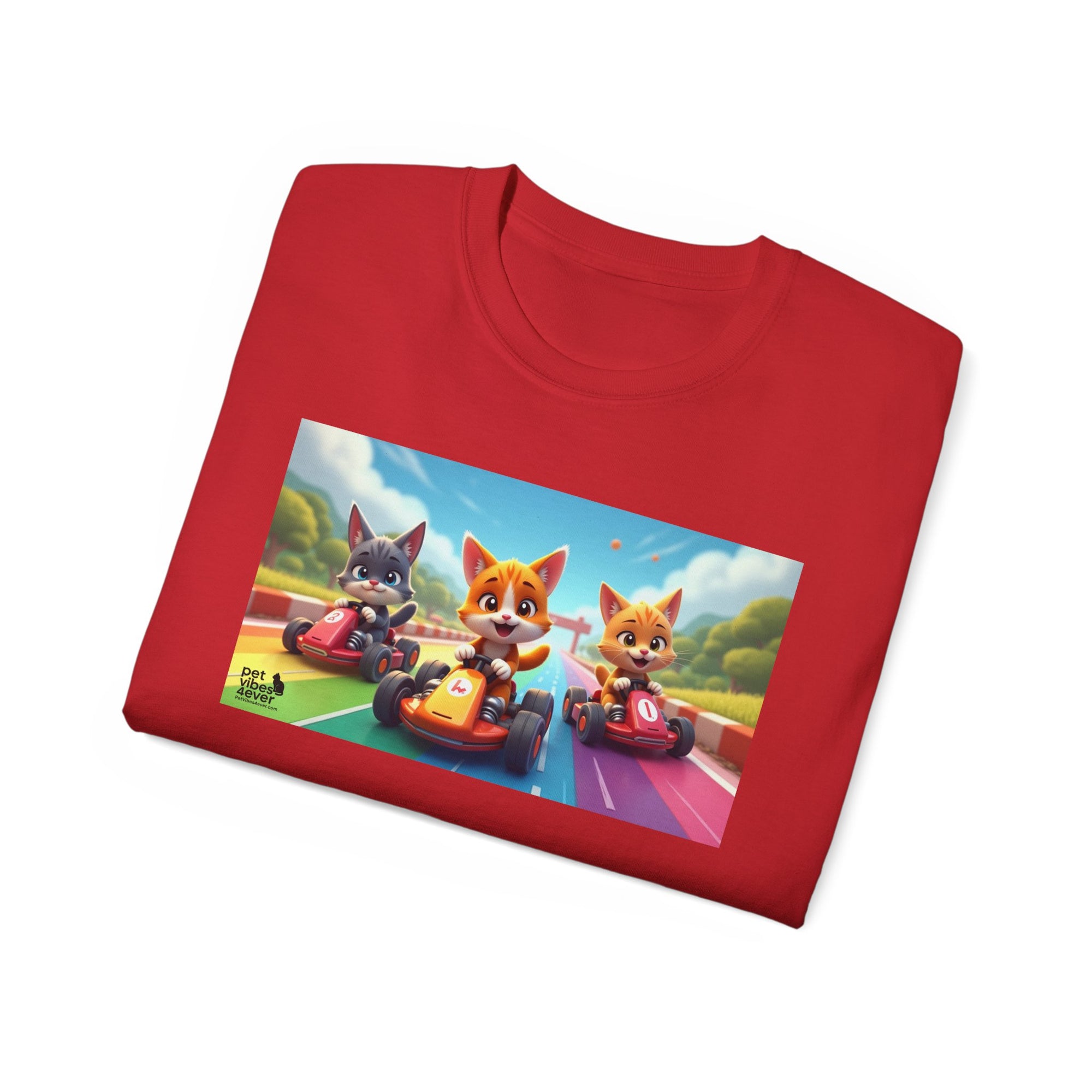 Cartoon Racing Friends Unisex Tee, Fun Gift for Gamers, Kid-Approved Style, Birthday Present, Family Game Night Apparel