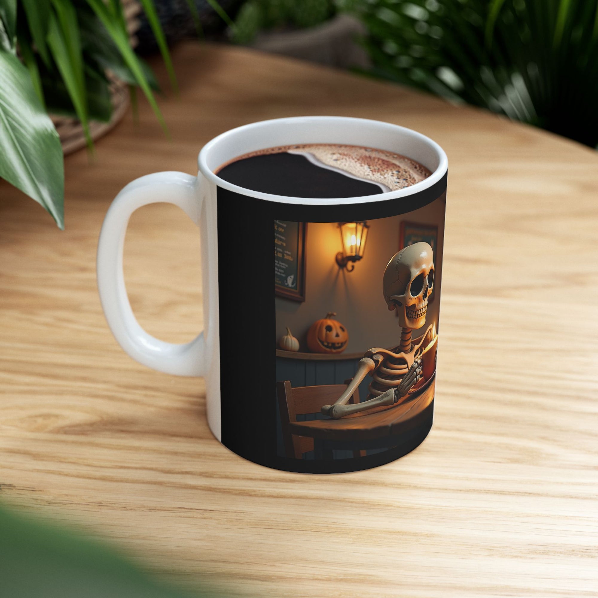 Skeleton & Cat Coffee Mug, Unique Gift for Cat Lovers, Halloween Decor, Fun Kitchenware, Tea Lover's Gift