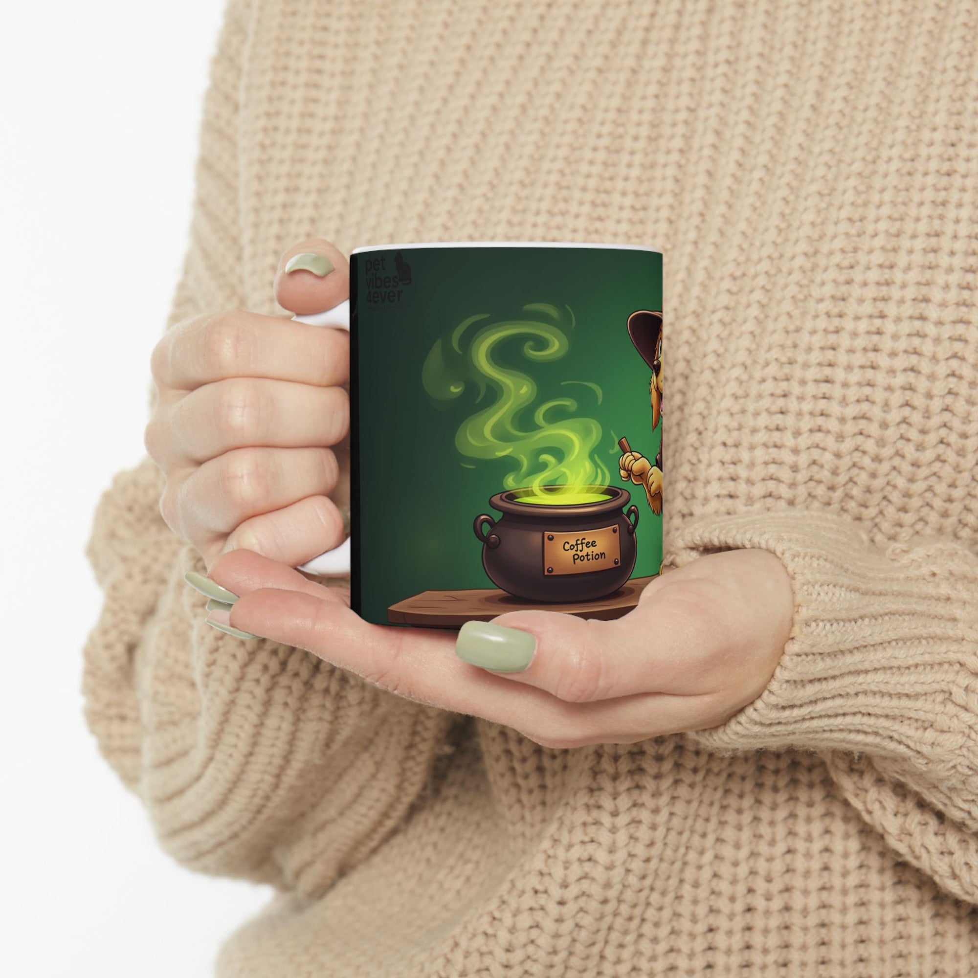 Whimsical Wizard Dog Mug, Cute Coffee Cup, Gift for Pet Lovers, Halloween Decor, Fantasy Beverage Container