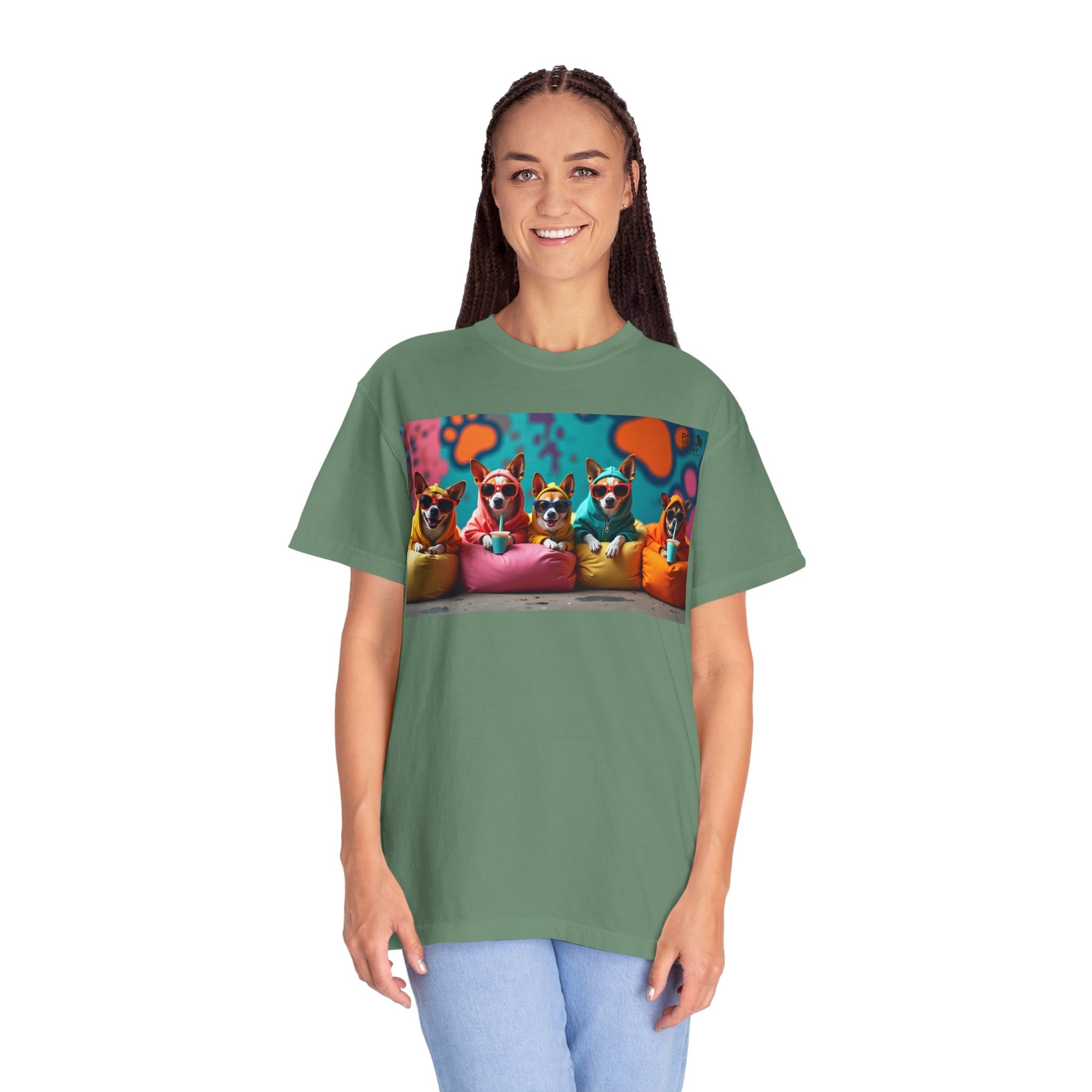 Playful Dog-Themed Unisex Garment-Dyed T-shirt, Pet Lover Gift, Casual Wear, Birthday Party Tee, Colorful Animal Art