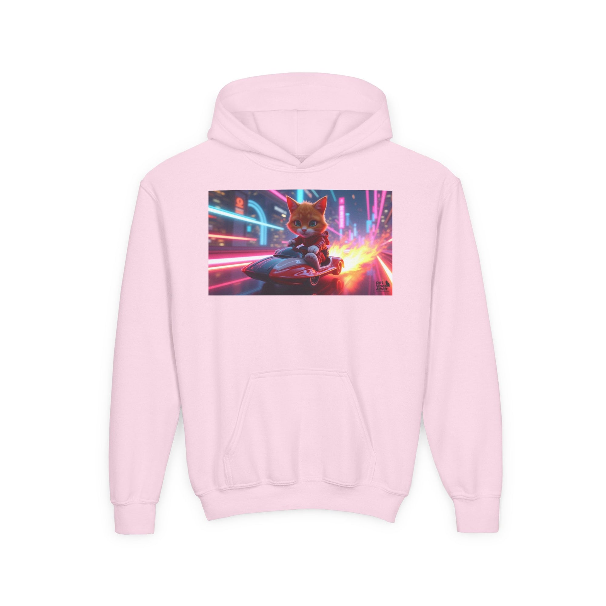 Youth Heavy Blend Hooded Sweatshirt with Cool Cat Design, Perfect for Comics Lovers, Gaming Gear, Birthday Gifts, Casual Wear, Holidays