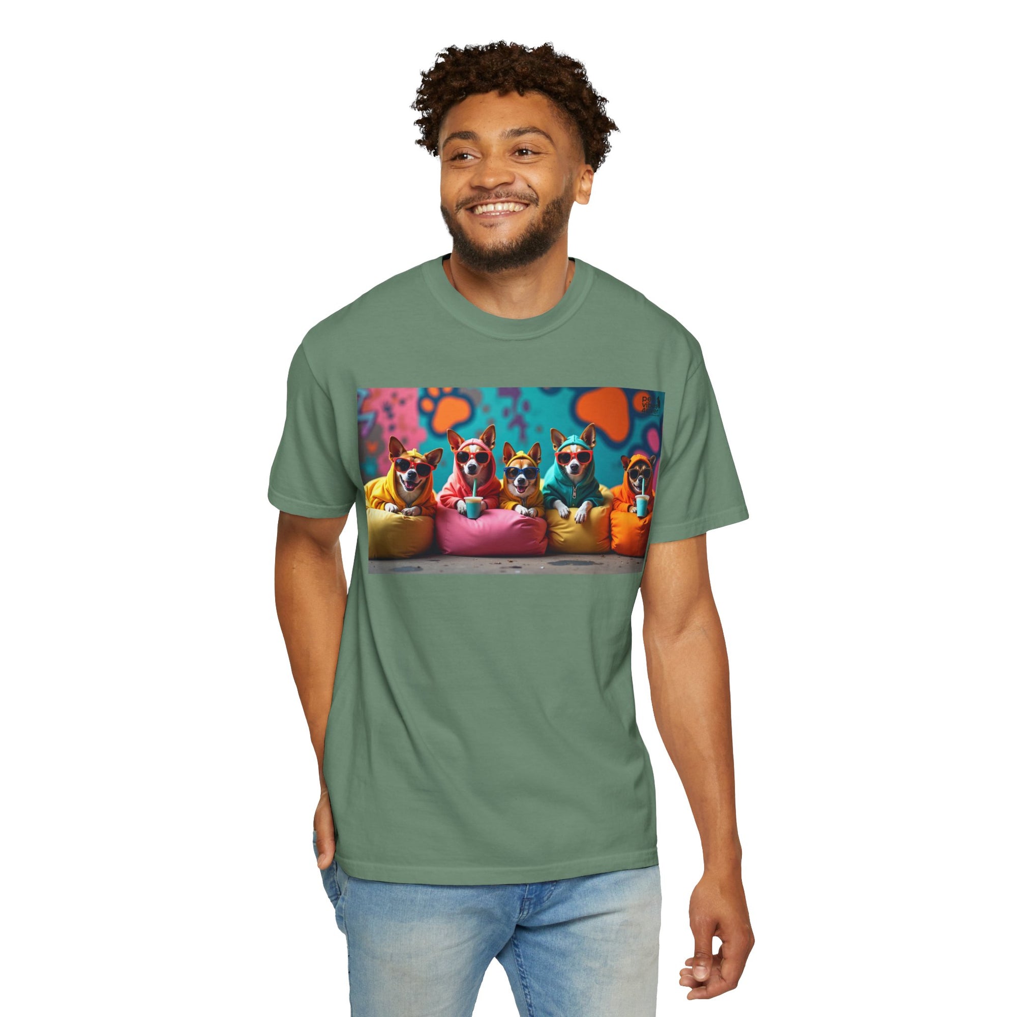Playful Dog-Themed Unisex Garment-Dyed T-shirt, Pet Lover Gift, Casual Wear, Birthday Party Tee, Colorful Animal Art