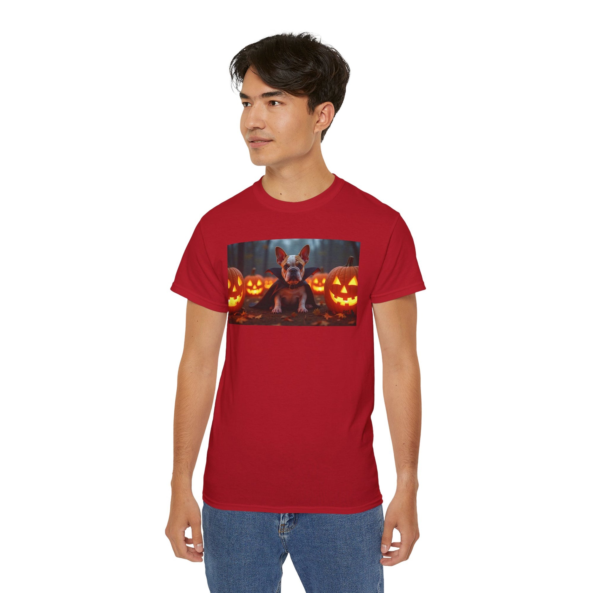 Halloween Dog Graphic Tee, Pumpkin Shirt, Fall Apparel, Casual Wear for Pet Lovers, Unisex Halloween T-Shirt