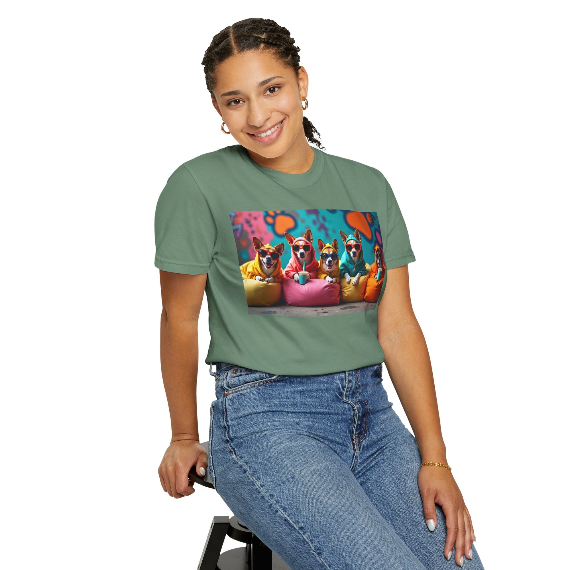 Playful Dog-Themed Unisex Garment-Dyed T-shirt, Pet Lover Gift, Casual Wear, Birthday Party Tee, Colorful Animal Art
