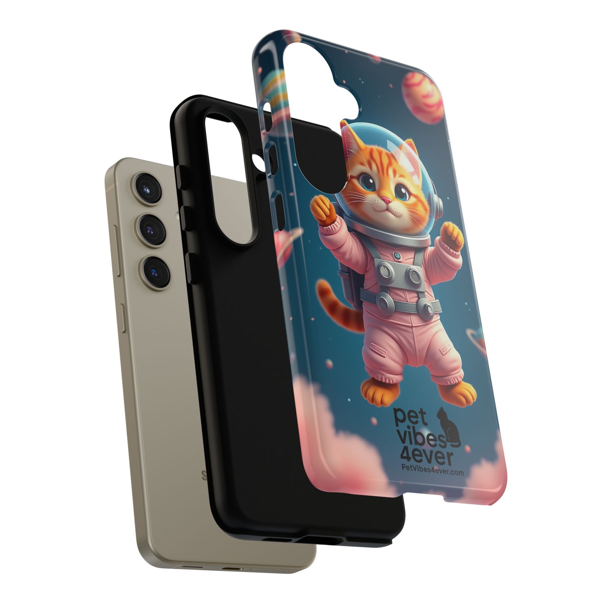 Cute Cat Phone Case, Astronaut Cat Case, Pet Lover Gift, Space Theme Accessories, Galaxy Cat Phone Cover
