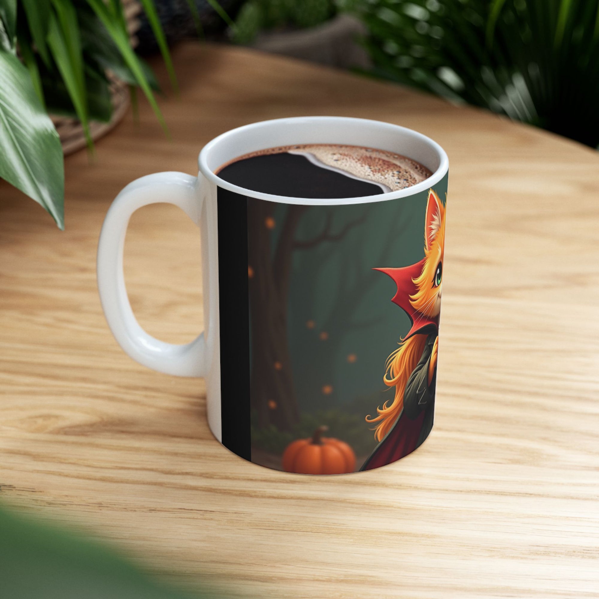 Spooky Cat Ceramic Mug, Halloween Gift, Cute Cat Lover's Mug, Whimsical Coffee Cup, Unique Cat Decor