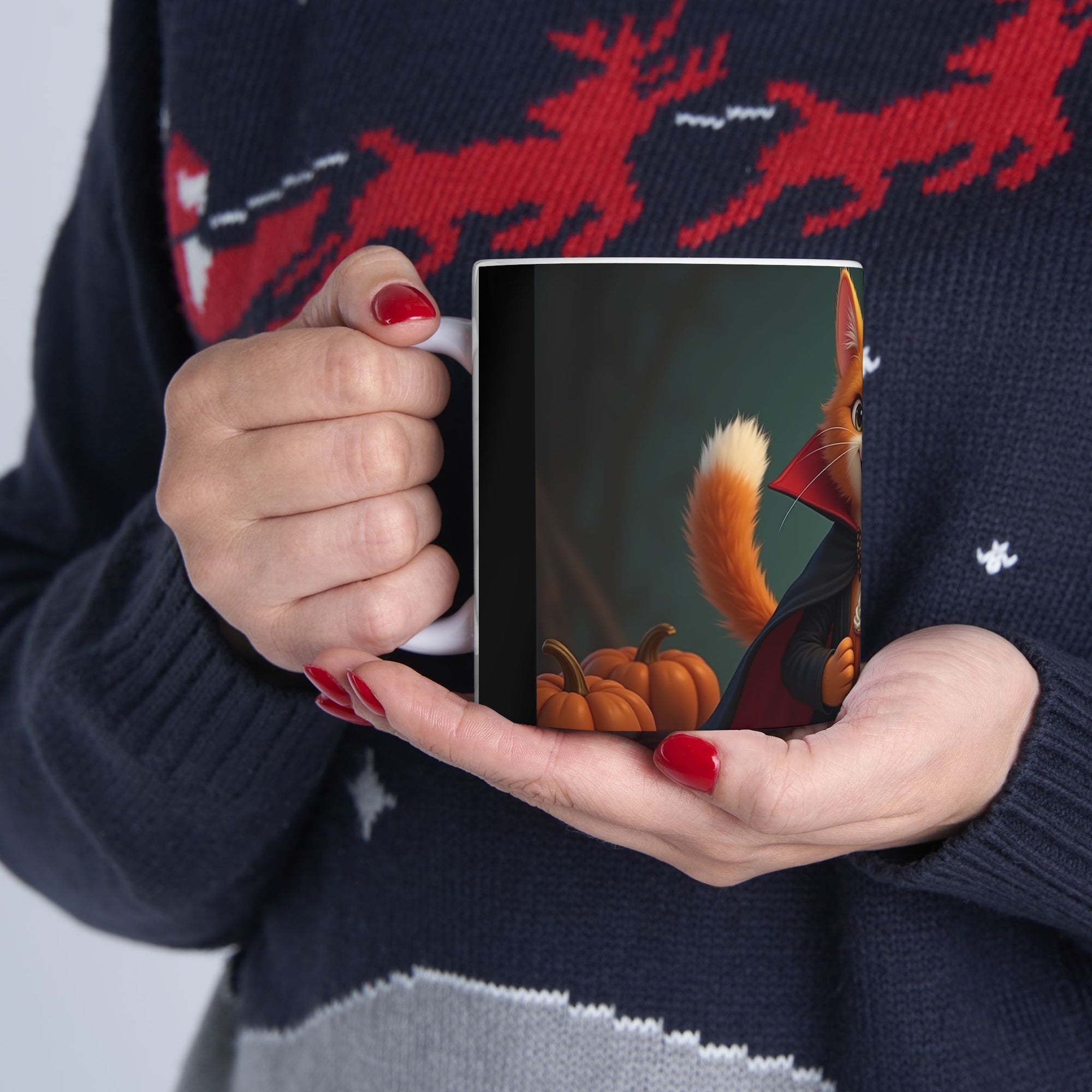 Spooky Cat Ceramic Mug - Halloween Coffee Cup for Cat Lovers, Cute Gift, Pumpkin Design, 11oz & 15oz